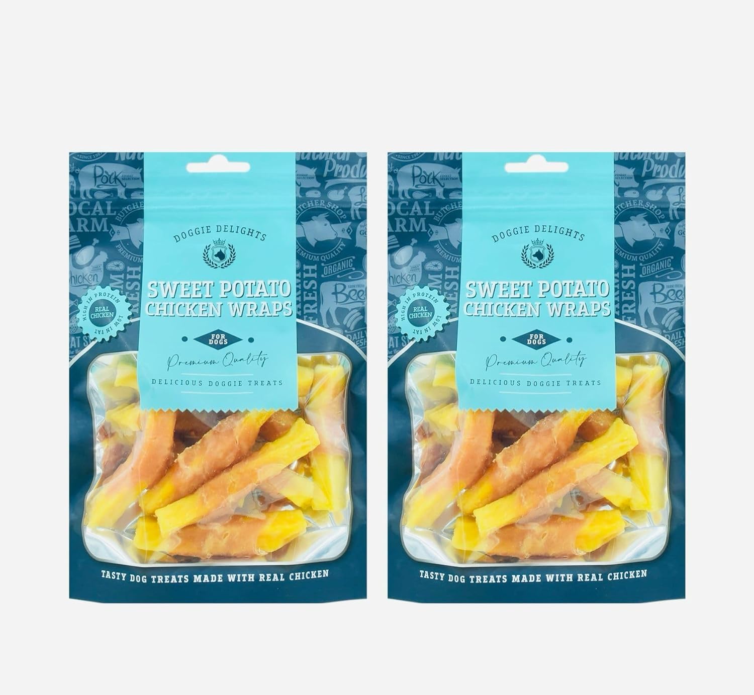 Doggie Delights Dog Treats For Dogs Premiam Quality Delicious Doggie Healthy Treats High In Protein Low in Fat Real (2x Sweet Potato & Chicken))