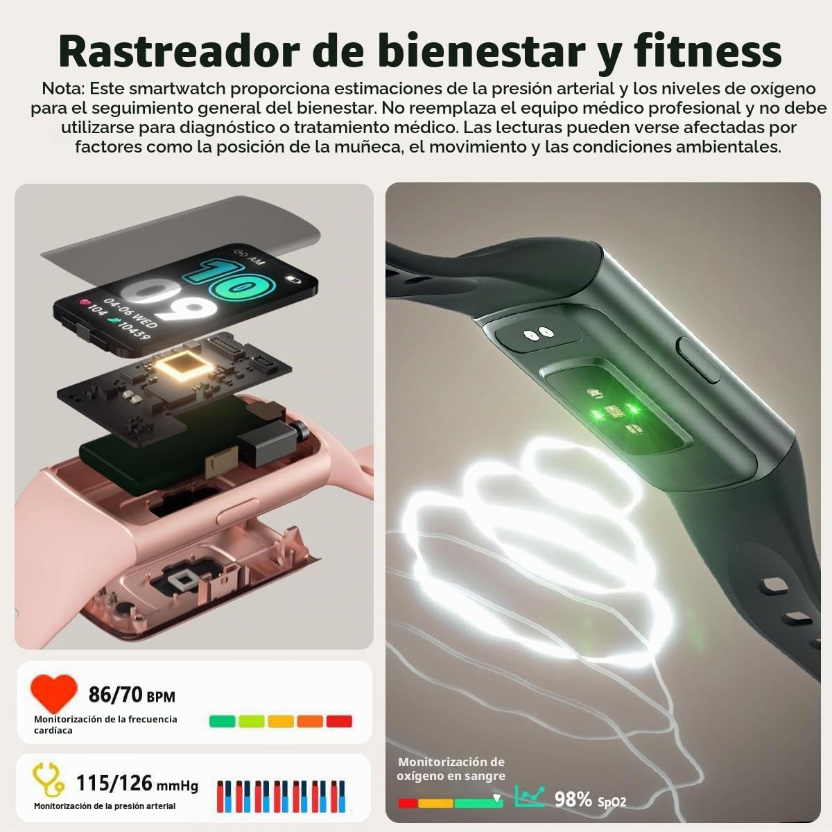 FITVII FINO 2 Slim Fitness Tracker, reloj inteligente con oxígeno en sangre, monitor de sueño, frecuencia cardíaca 24/7 y presión arterial, IP68 impermeable, seguimiento de actividad de salud con