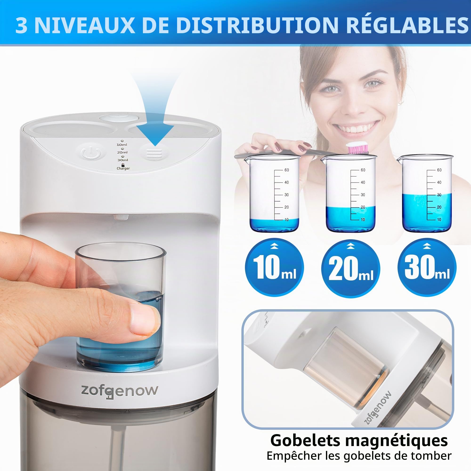 ZOFGENOW Distributeur automatique de rince-bouche pour salle de bain, accessoires de salle de bain, distributeurs de 50 ml avec tasses magnétiques, distributeur mural, convient à tous les groupes
