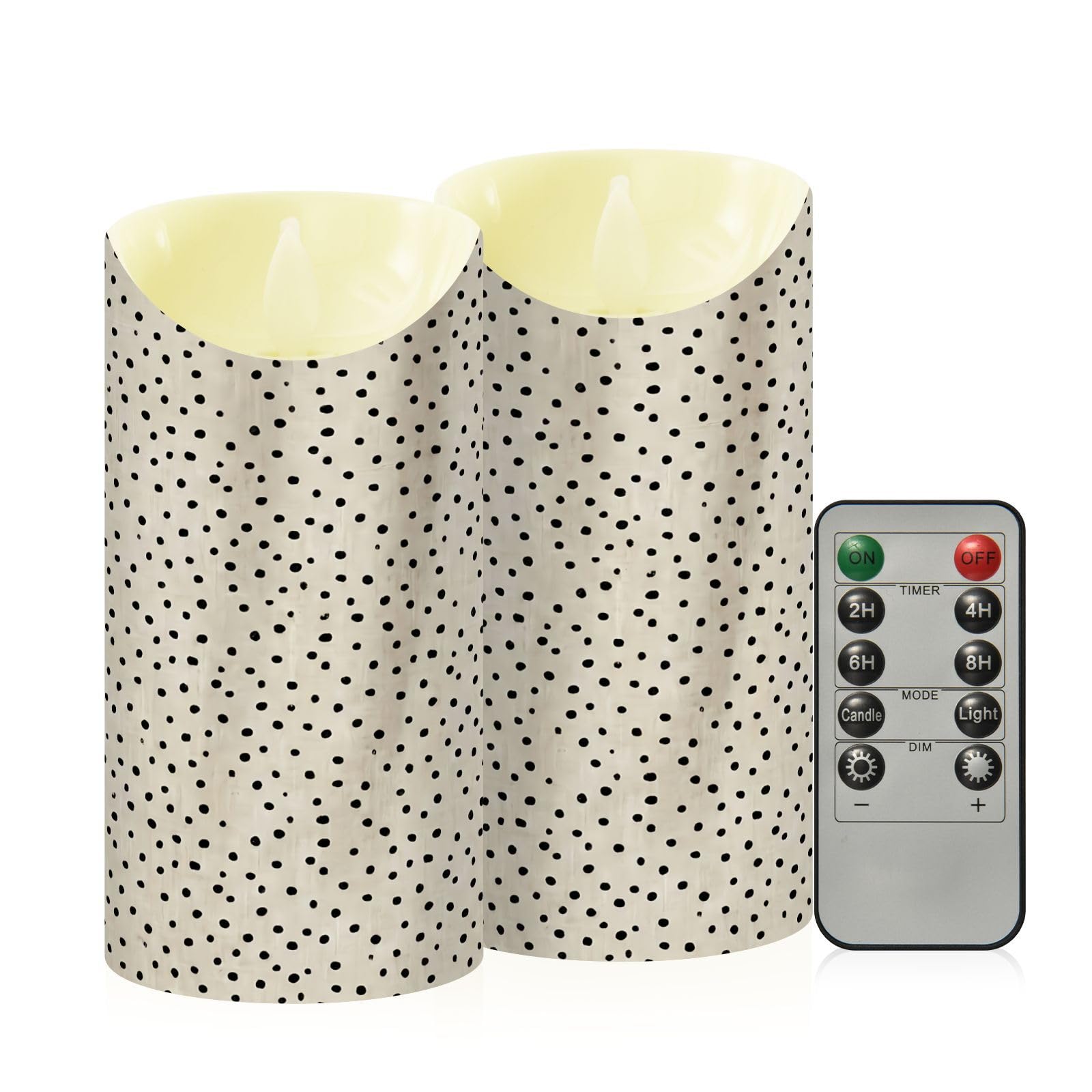 Ewusp Dots Flameless Candles Battery Operated Flickering LED Pillar Candles Set of 2 with Remote Control & Timer, for Home Decor Wedding Holiday Party Centerpieces