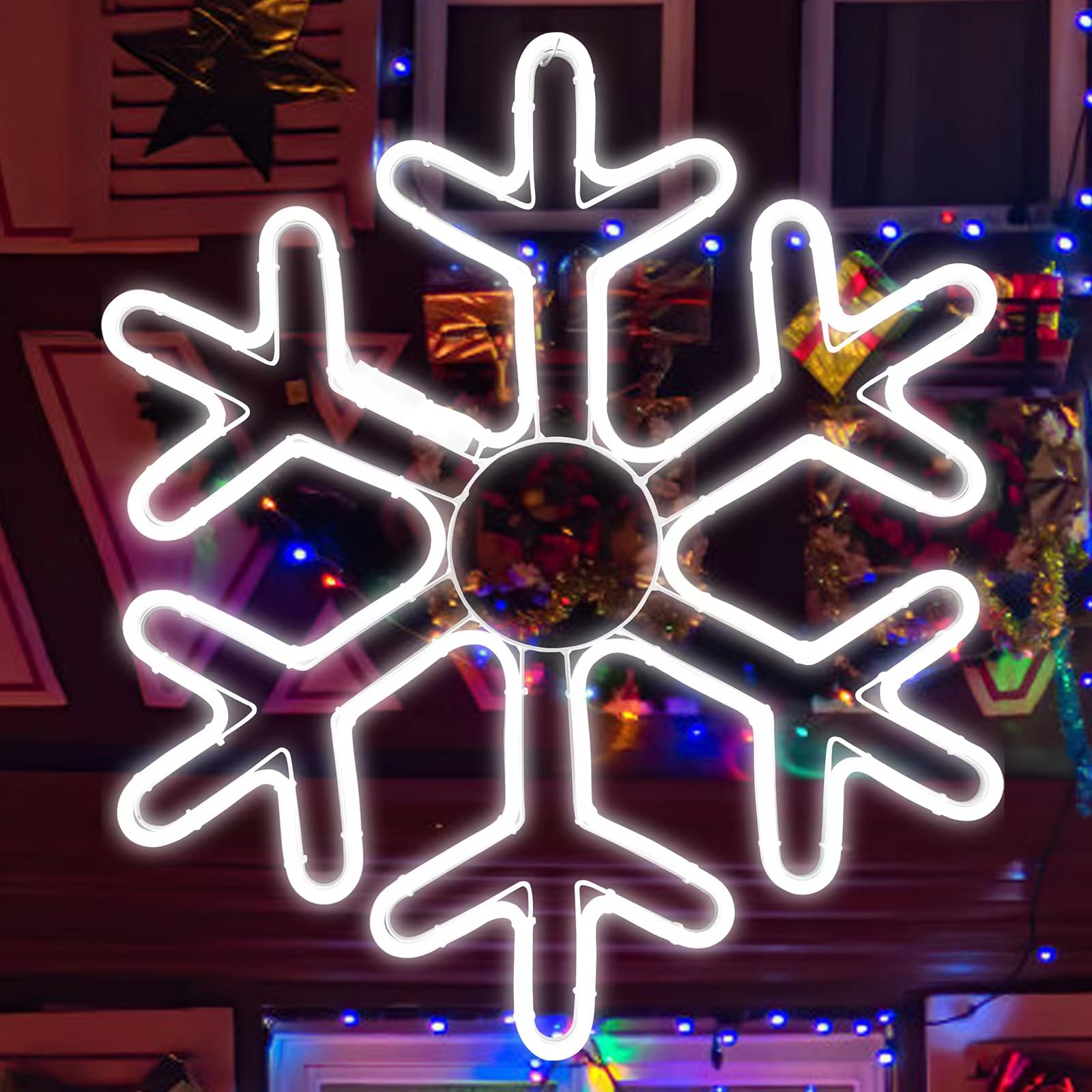LAMPHOME 24-Inch RGB LED Snowflake Light - Outdoor Christmas Decoration With Remote