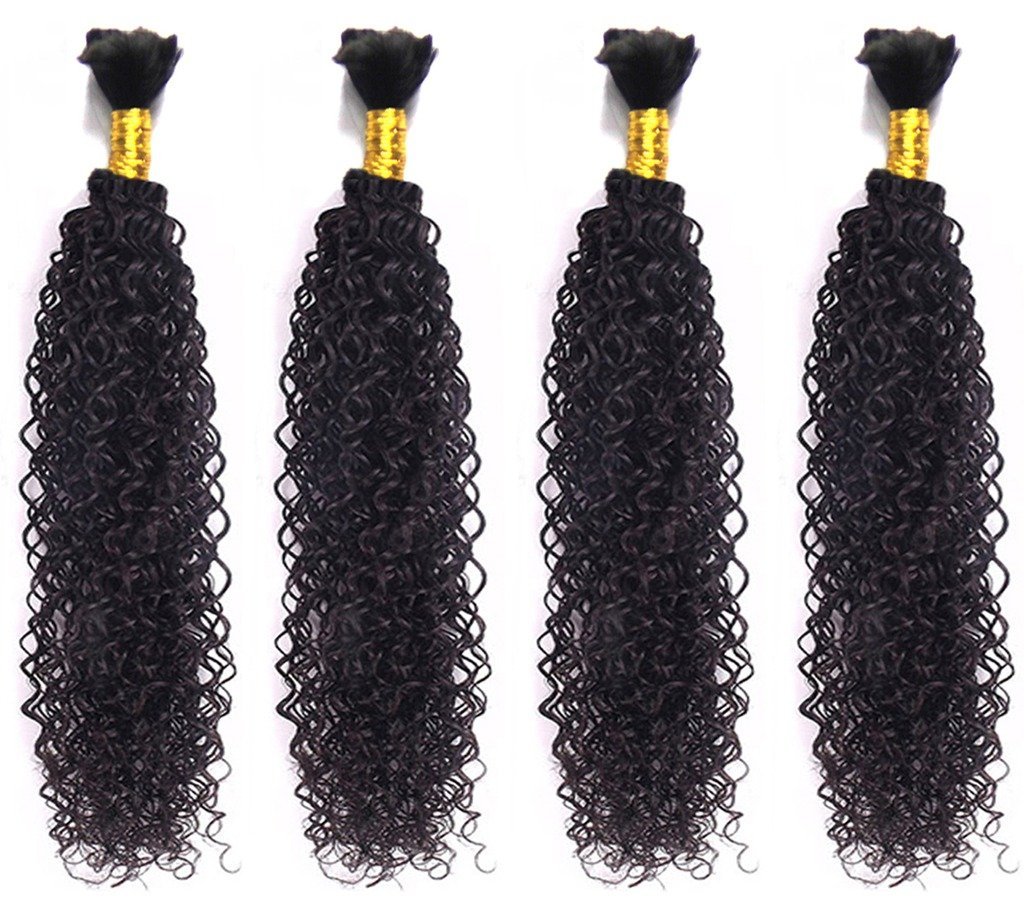 High Grade Bulk Hair for Micro Braiding, Remy Virgin Hair, Dyeable & Bleachable, 4 Bundle Pack, 100G/Bundle Natural Black - 20 Inch