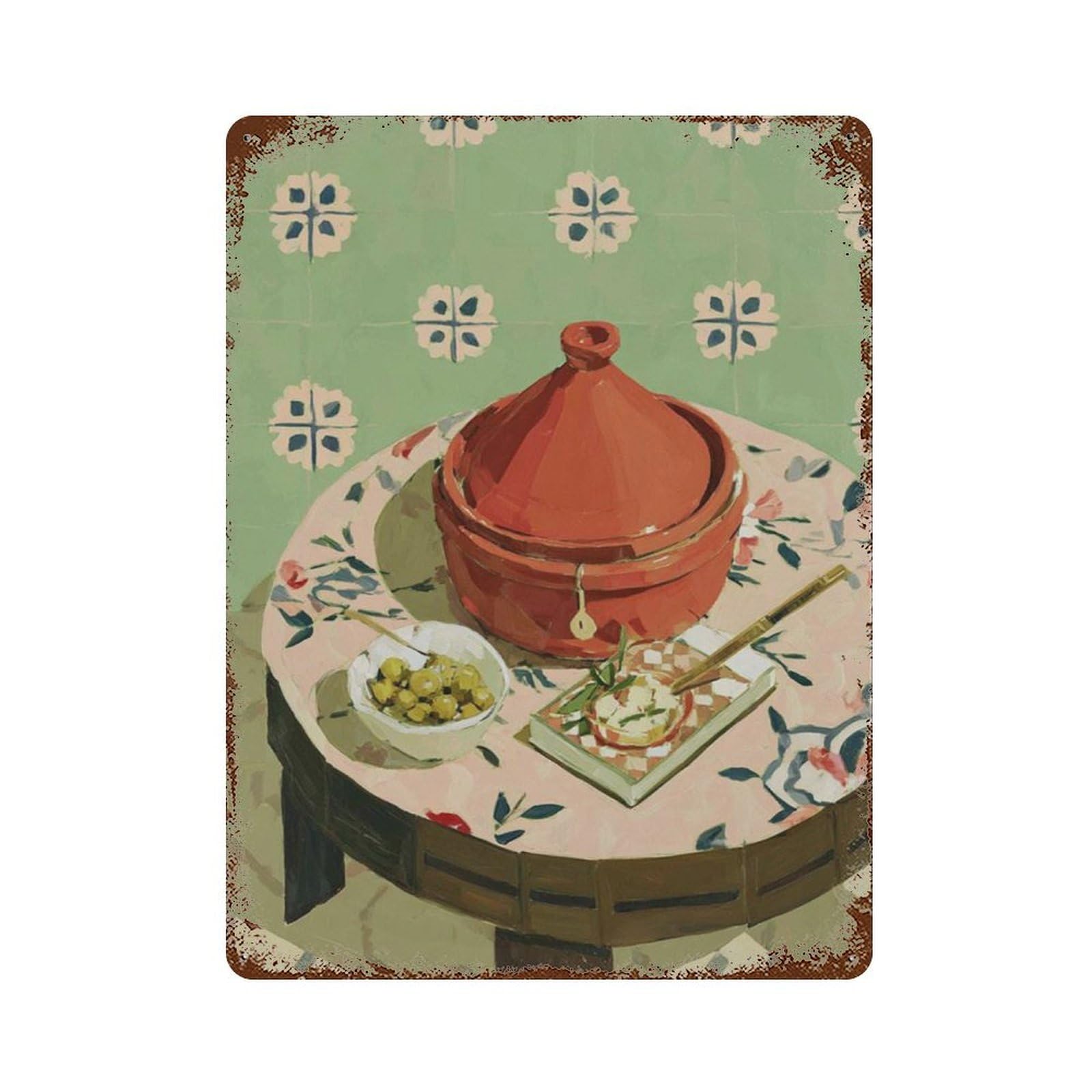 xiaoxiaoshen Retro Kitchen Still Life Mid Century Modern Tagine Wall Decor Art Metal Tin Poster Modern Home Decor Art Home Bar Shop Decorations Vintage Sign 40x30cm