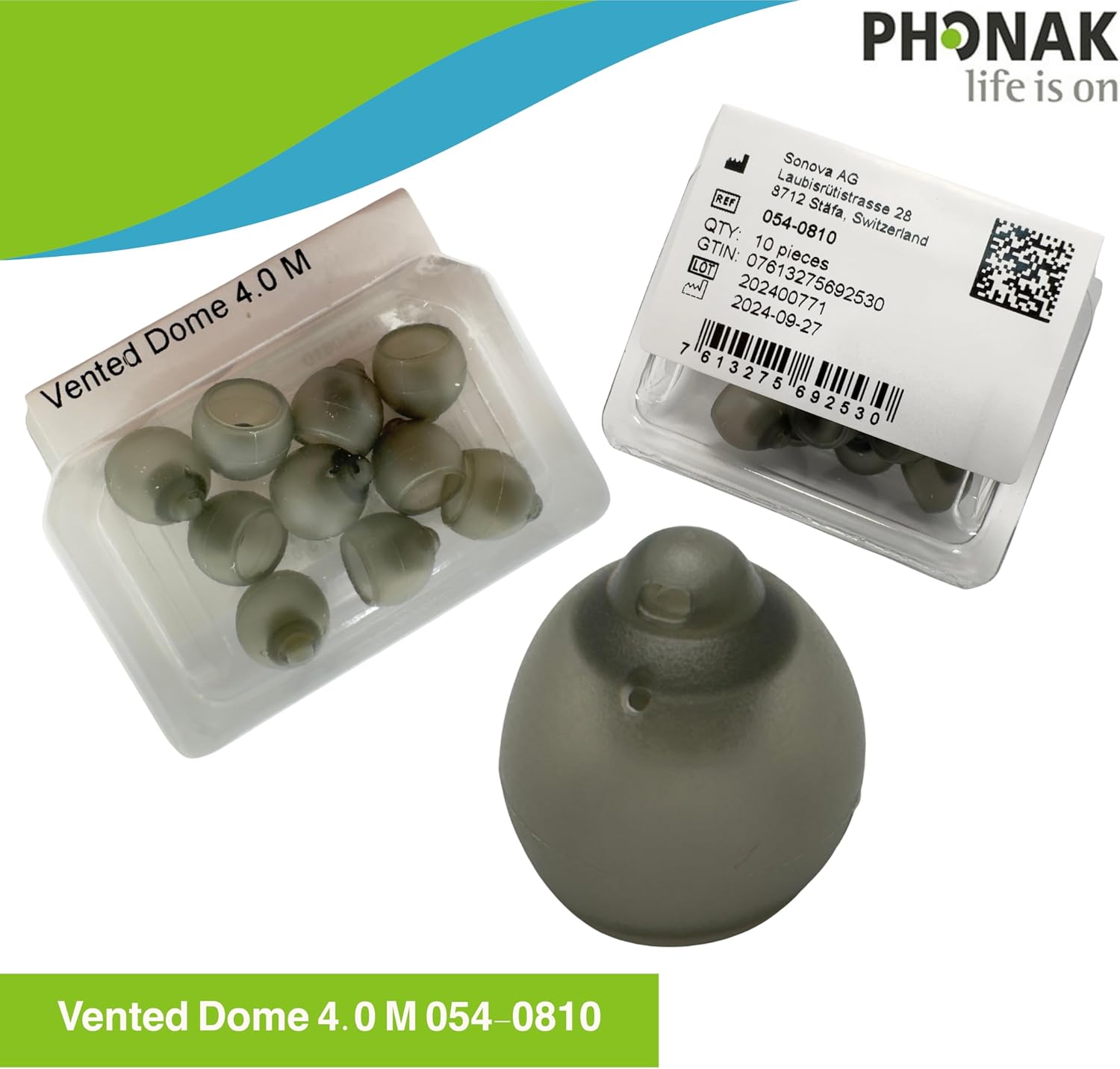 Phonak Vented Hearing Aid Domes 4.0 – Medium Size (M) – 10 Domes in 1 Pack – Compatible with Marvel, Paradise, Lumity RIC Devices – Open Fit – Original Phonak Replacement Tips (054-0810)
