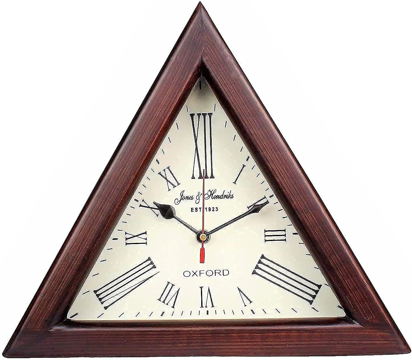C.H Clock Handicraft Triangle Wooden Designer Big Analog Wall Clock 12" (Brown) 12 Inch Antique Wooden Wall Clock Triangle Shape Vintage Style Home & Office Studio Decoration Gift Item
