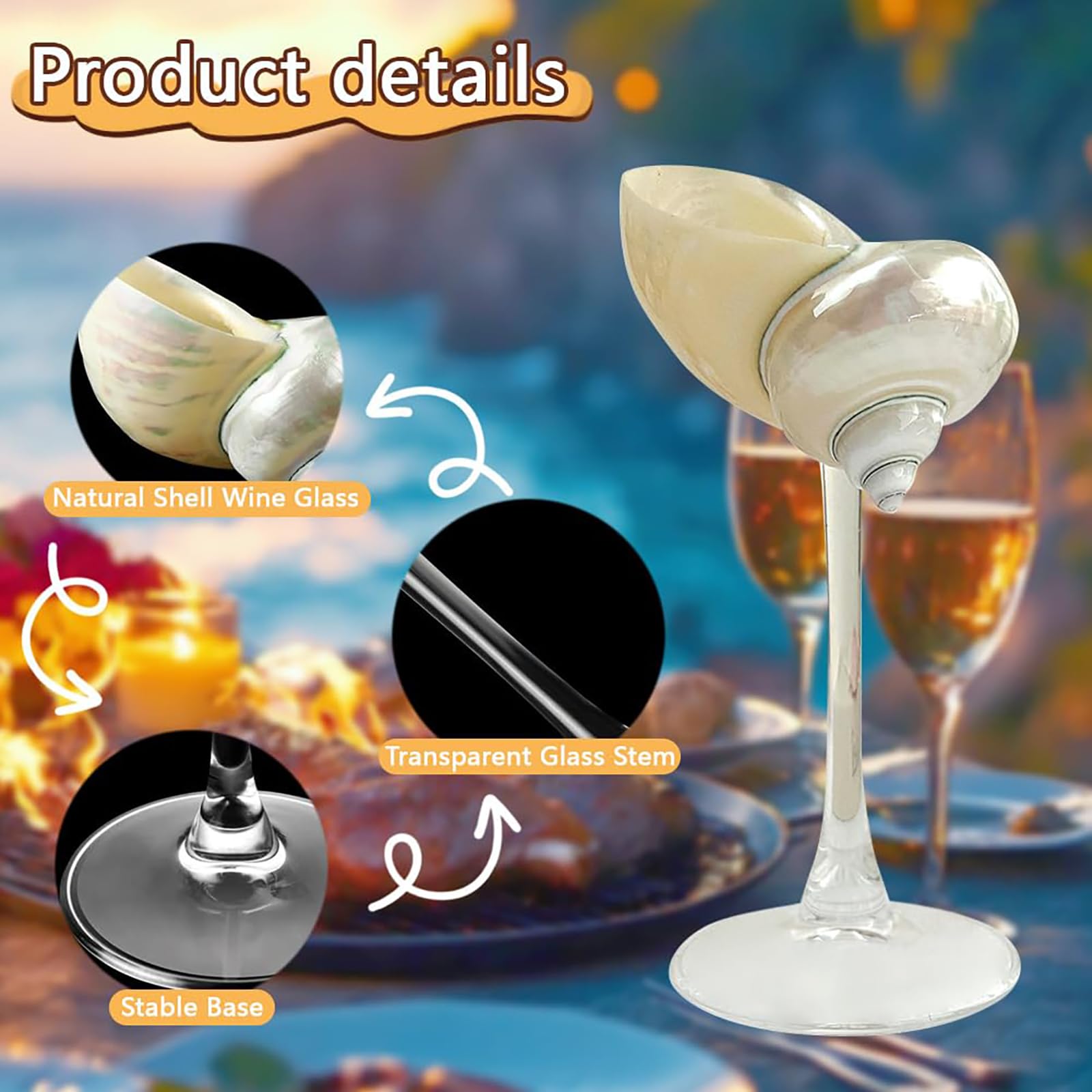 2 pièces verres à vin en coquille de conque, verres à vin en coquillage, tasse à vin de mariage, gobelet à Martini cocktail, pour la fête d'anniversaire de mariage de la Saint-Valentin #01
