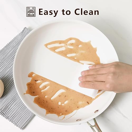 Miniatura 5 de Sartén de acero inoxidable de tres capas de 8 pulgadas, sartén de cerámica antiadherente, sartén con mango que se mantiene fresco, no tóxico, sin