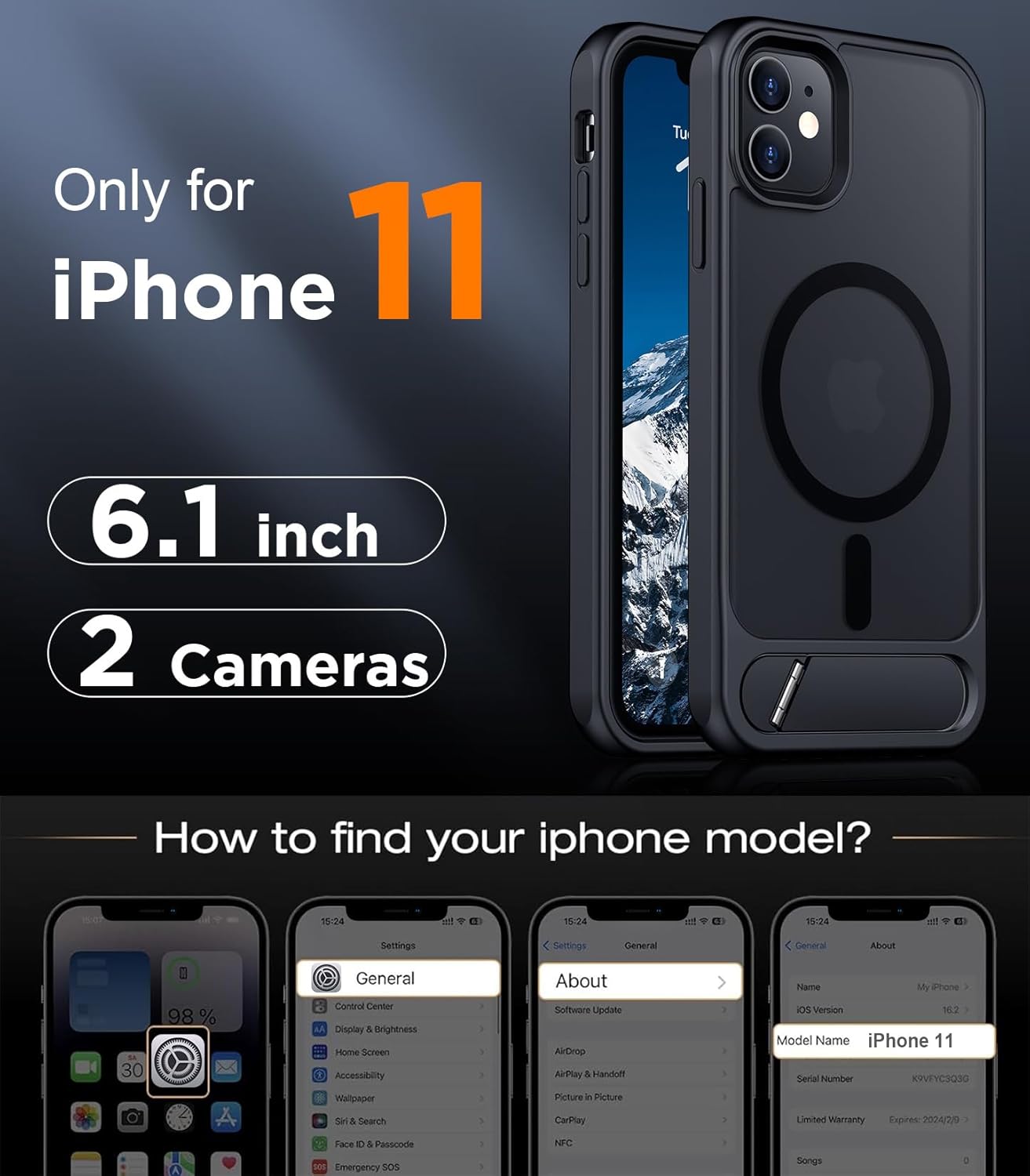 Temdan Magnetic Compatible with iPhone 11 Phone Case, [Built-in Invisible Kickstand][Compatible with MagSafe] [Military Grade Shockproof] Slim Translucent Matte Phone Case for iPhone 11 6.1" - Image 7