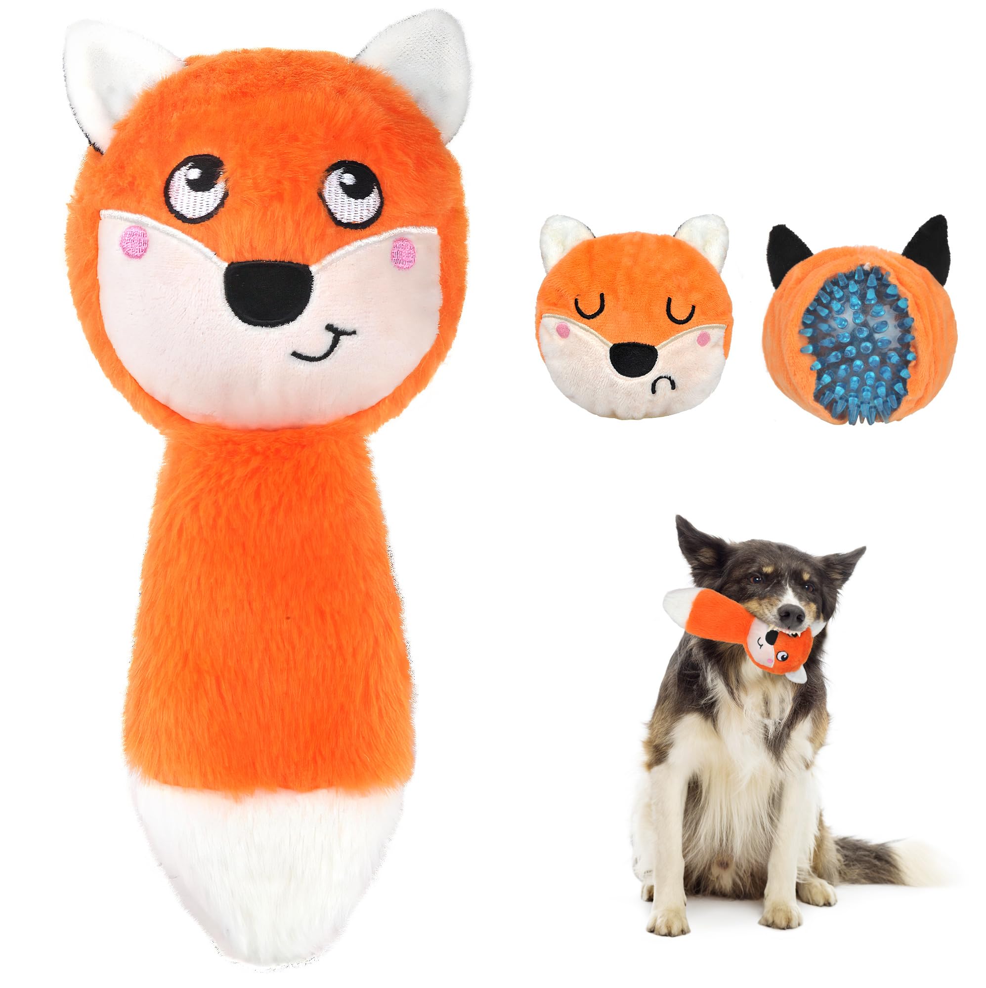 Fida Squeaky Dog Toys for Aggressive Chewers 3 in 1, Dog Chew Toys with 3 Layers,Interactive Dog Toys for Large Dogs Balls to Keep Them Busy for Small Medium Dogs(Fox)