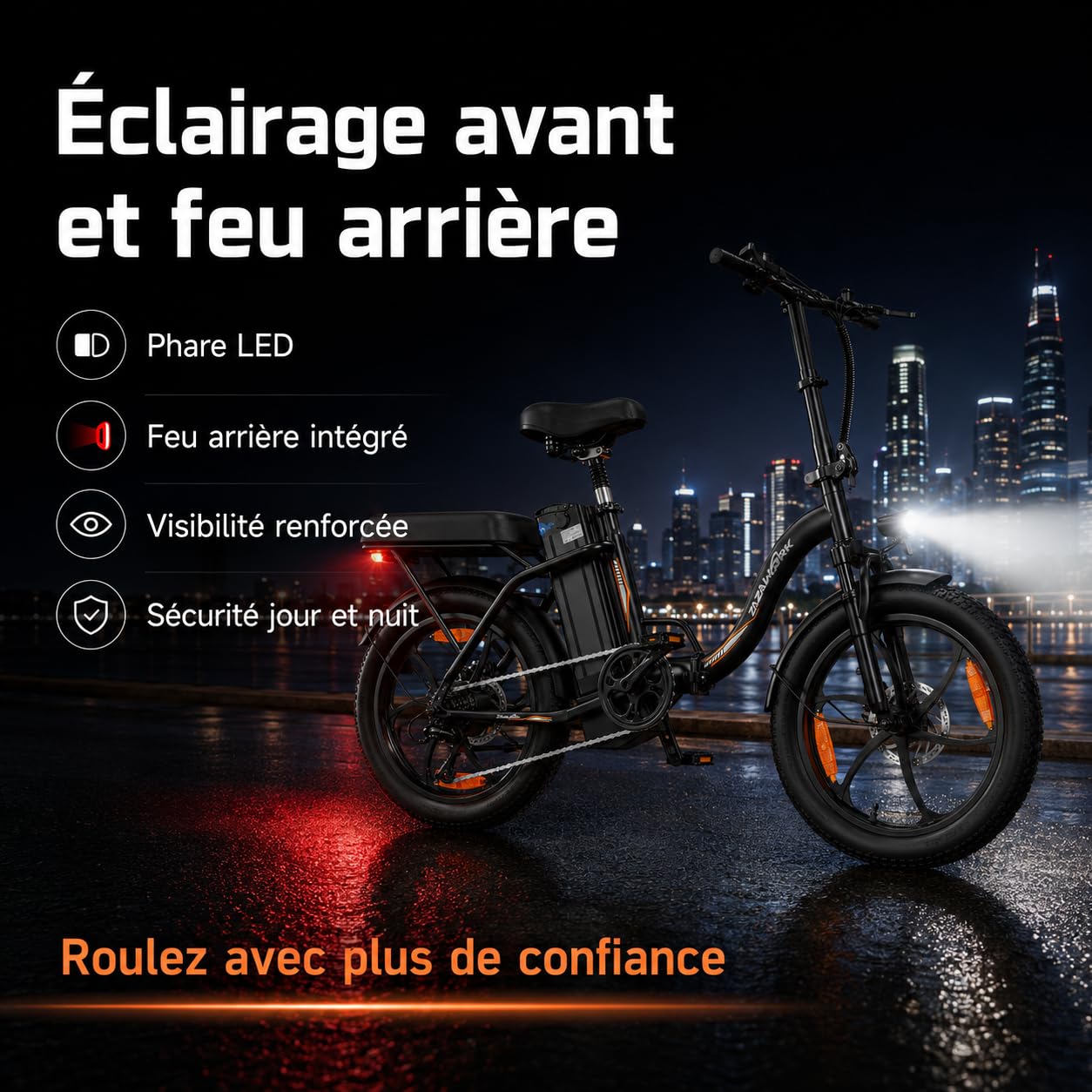 TIGUOWISH ZAZAWORK Vélo Électrique Pliable 250W, VTT Batterie 48V 16Ah, Autonomie 100 km, 7 Vitesses, Freins à Disque, Pneus 20" Anti-Crevaison