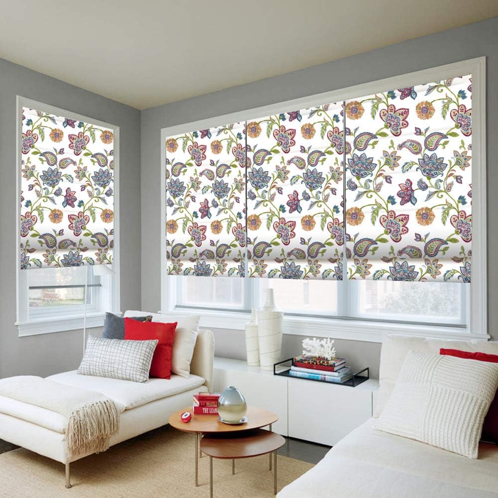 Artdix Roman Shades Blackout Window Shades - White Fabric Lined Custom Floral Roman Shades Blinds for Windows, Doors, French Doors, Kitchen Windows : Home & Kitchen