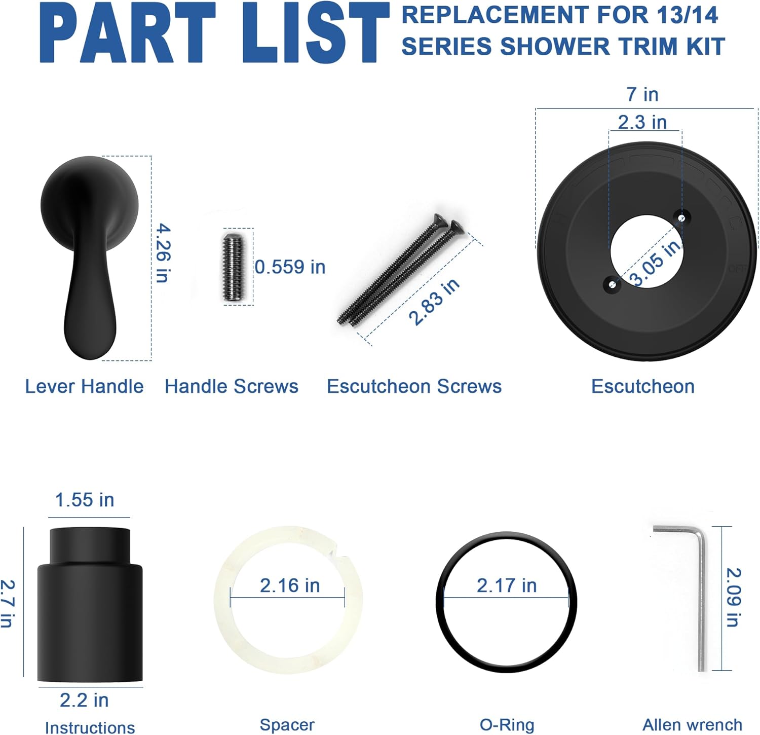 Replacement for Delta Classic 13 Series Single-Function Shower Valve Trim Kit, Shower Handle, Matte Black Shower Trim Kit T13020-BL (Cartridge and Valve Not Included)