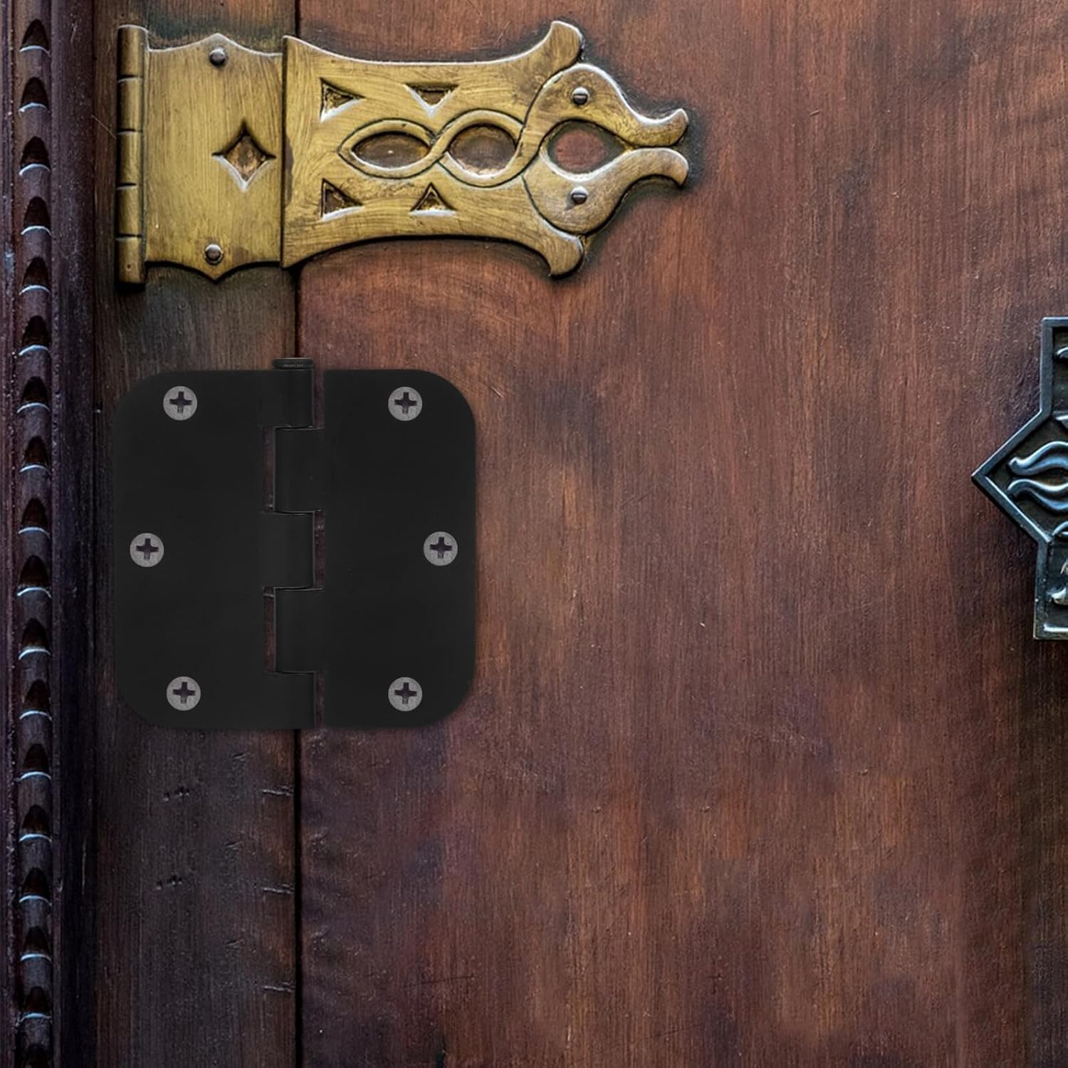 4pcs Matte Black Rounded Corner Metal Residential Door Hinges Smooth Surface Replacement for Home Office Hotel Doors