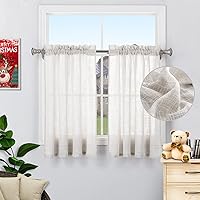 Vista 17 de Beda Home Cenefa de cortina texturizada de lino para cocina y sala de estar; cenefa corta rústica para ventana pequeña, dormitorio, sótano