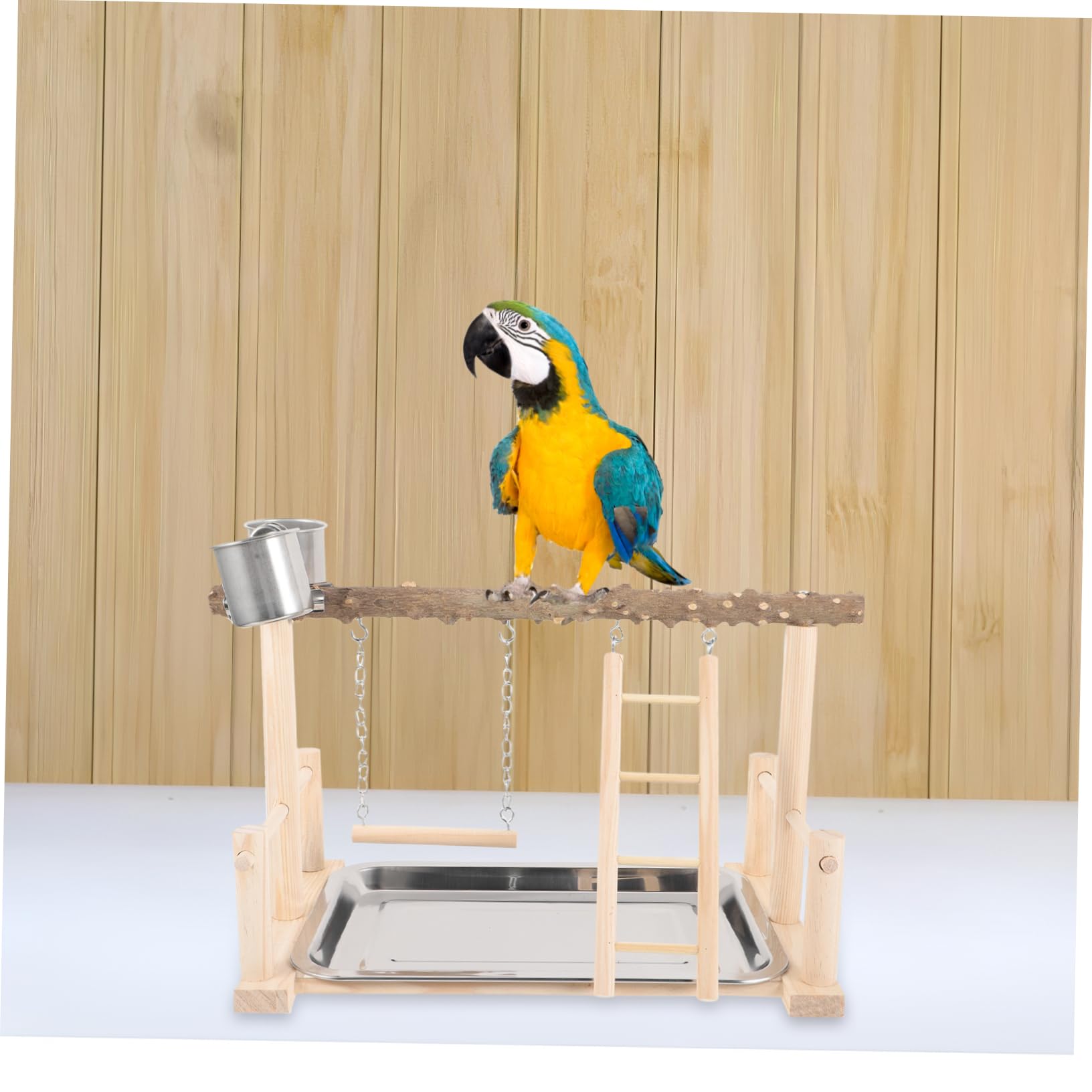 HANABASS de Juego para Loros de Madera de Flores, Soporte Plataforma Estable, Escalera Interactiva, Base Sólida para Entrenamiento y Entretenimiento de Pájaros Pequeños