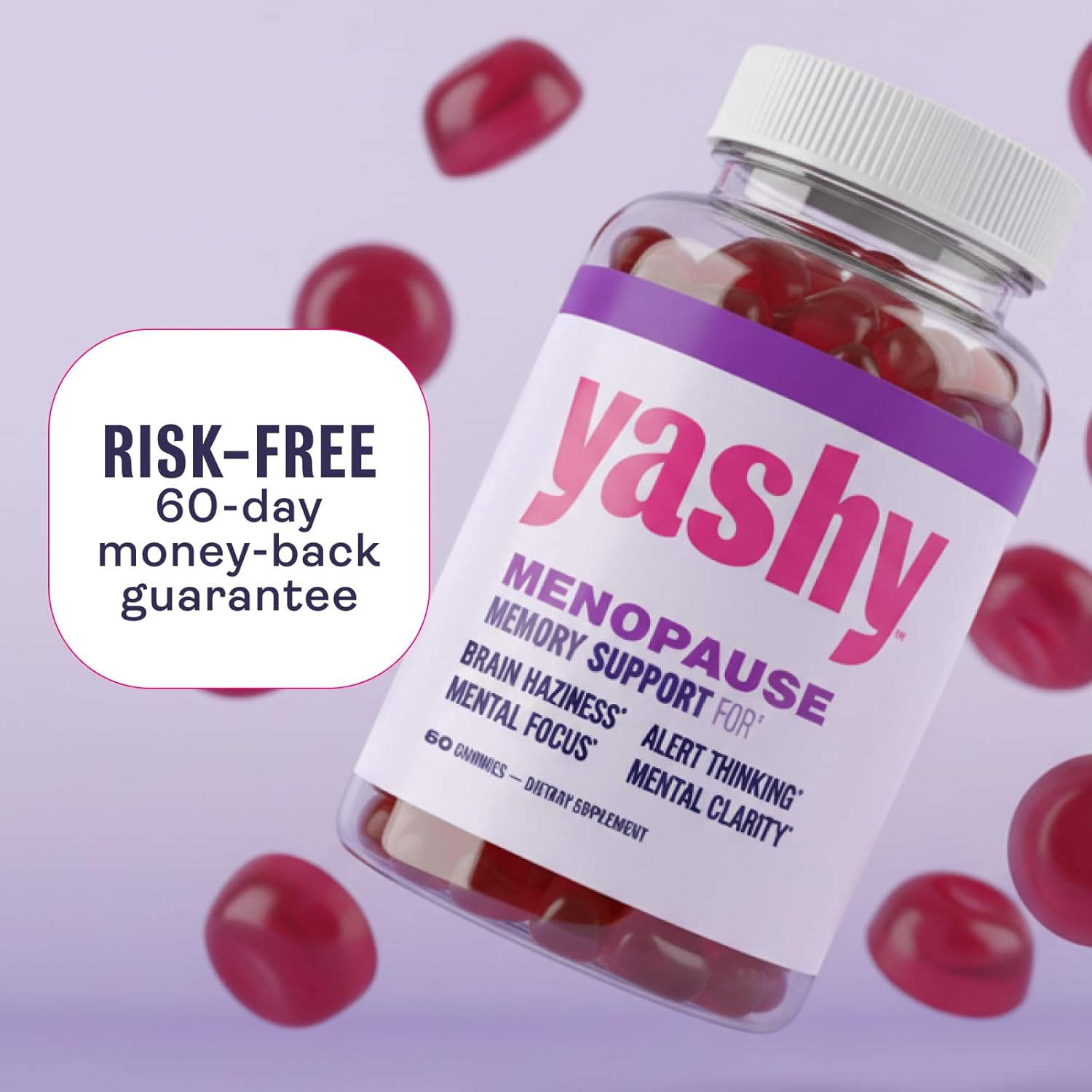 Menopause Memory Support Gummies | Improve Memory & Focus, Stay Alert, & Mentally Present | 30 Servings | Delicious Raspberry Pomegranate Flavor | L-Theanine & Lions Mane