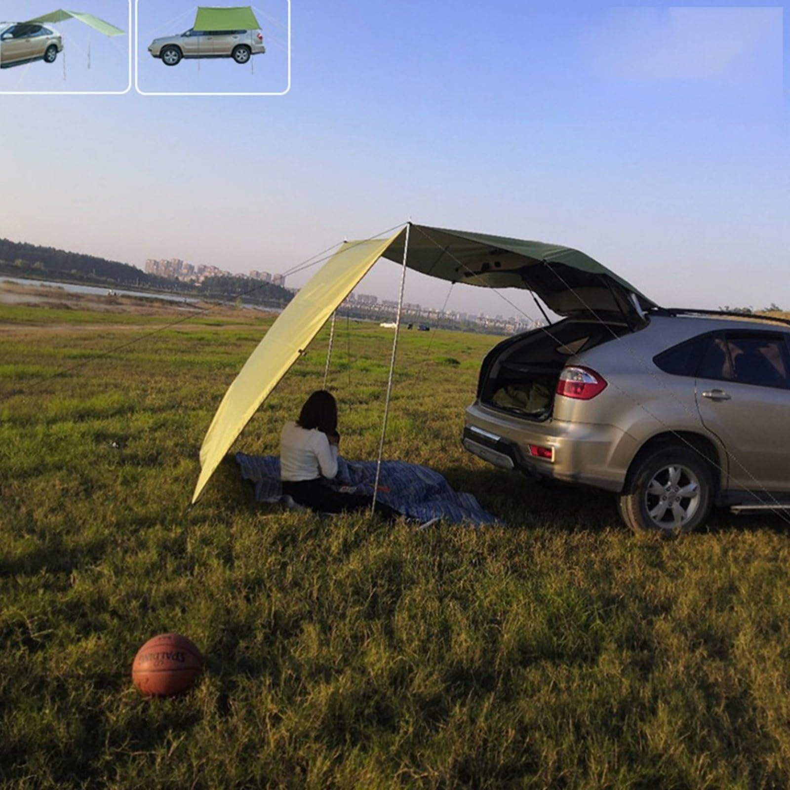 Toldo para Coche, 210D, Impermeable, Tela Oxford, portátil, Tienda de campaña Lateral para Furgonetas, Furgonetas, autocaravanas o caravanas (Gris)