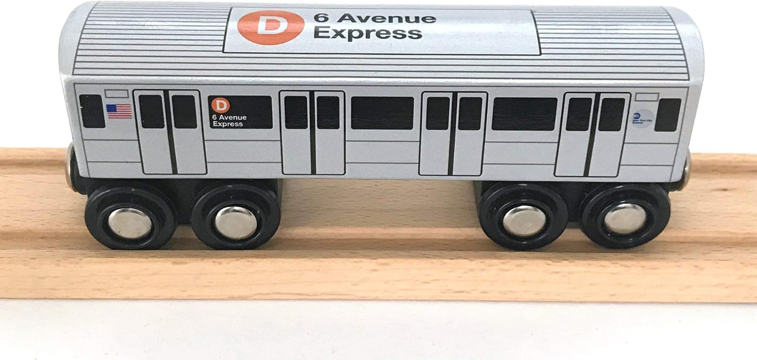 MUNI PALS New York City Subway Wooden Railway (B Division) D Train/6 Avenue Express–Child Safe and Tested Wood Toy Train