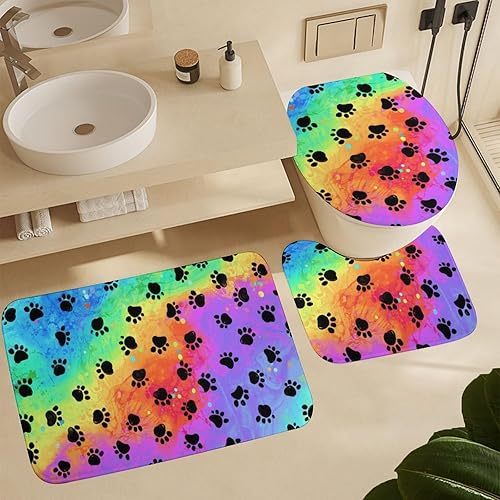 Miniatura 6 de Supdreamc Cortinas de ducha de poliéster con diseño de patas de perro, diseño de arco iris, para bañeras, cortina de ducha impermeable con 12 ganchos