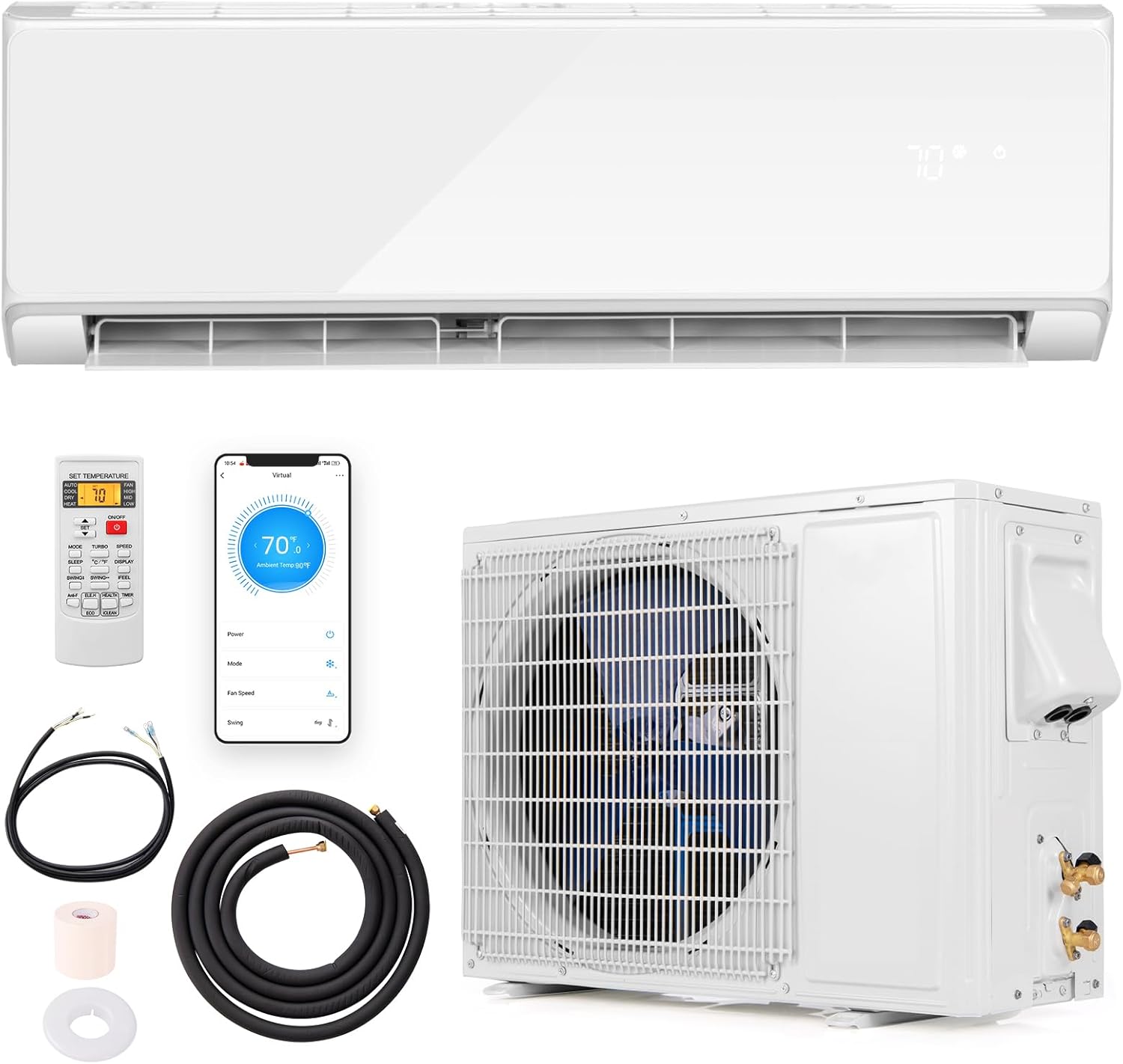 GLACER 24000 BTU Mini Split Air Conditioner & Heater, 21 SEER2 Inverter AC Unit Cools Up to 1500 Sq. Ft, Wall-mounted Tubeless Split-System with Mounting Kit (White, 24000BTU, 208-230V, 21 SEER2-WIFI) GLACER 24000 BTU Mini Split Air Conditioner & Heater, 21 SEER2 Inverter AC Unit Cools Up to 1500 Sq. Ft, Wall-mounted Tubeless Split-System with Mounting Kit (White, 24000BTU, 208-230V, 21 SEER2-WIFI)