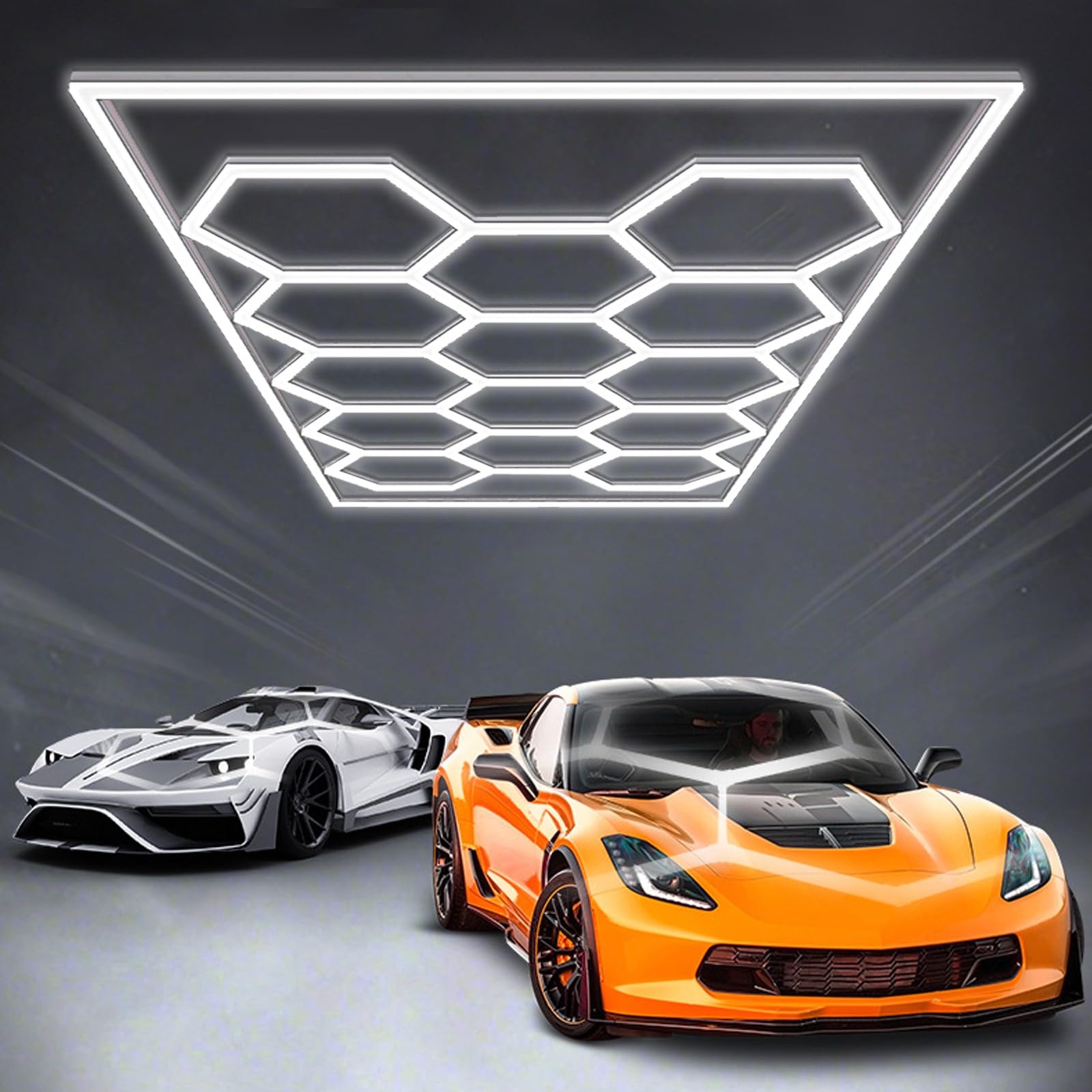 Hexagon LED Garage Light 6500K Hexagonal Grid Shop Lights Ring Ceiling Light for Garage Workshop Basement Gym Warehouse 14 HEX