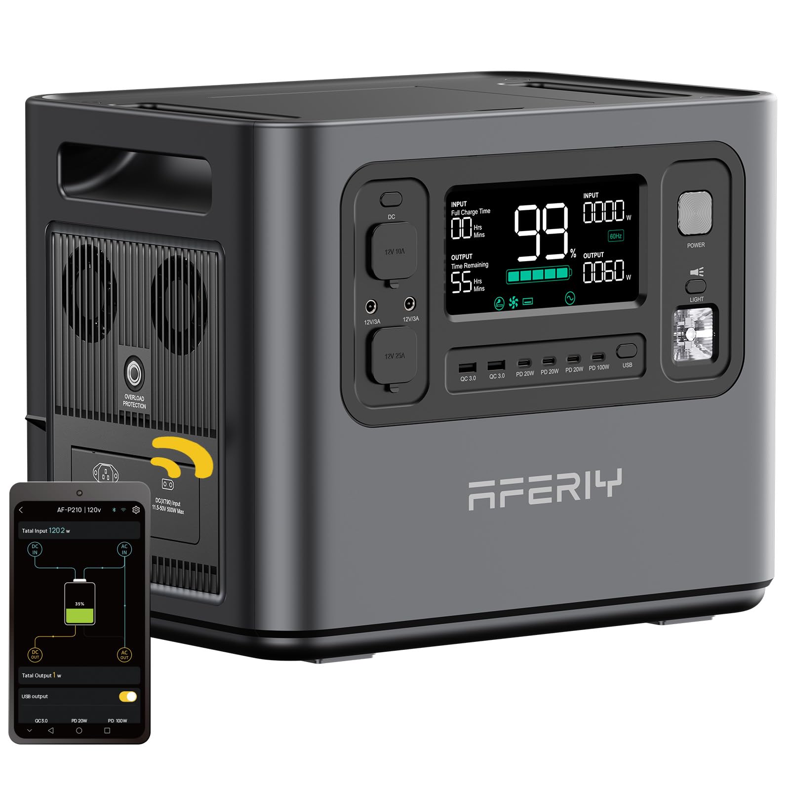 AFERIY Generateur Electrique Portable 2400W, Batterie de Secours LiFePO4 2048Wh, Avec APP, Charge Rapide 1,5H, Prise UE 220-240V, UPS, Générateur Solaire pour Camping/Famille/Bureau, Garantie 7 Ans