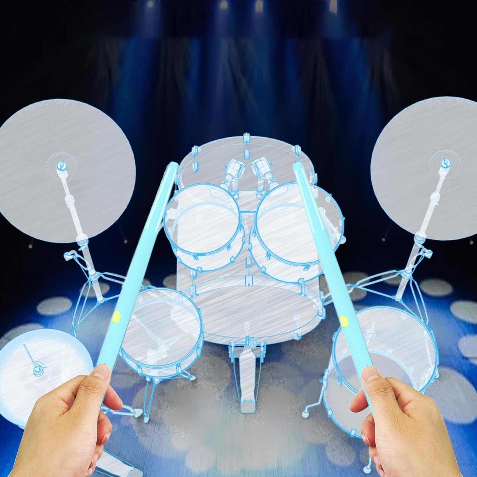 Tambor de Aire Eléctrico, Set de Baquetas Virtuales, RGB Portátil Detección de Movimiento 3D Kit de Batería de Aire con y 8 Sonidos para Adultos Accesorios de Percusión (BLUE)