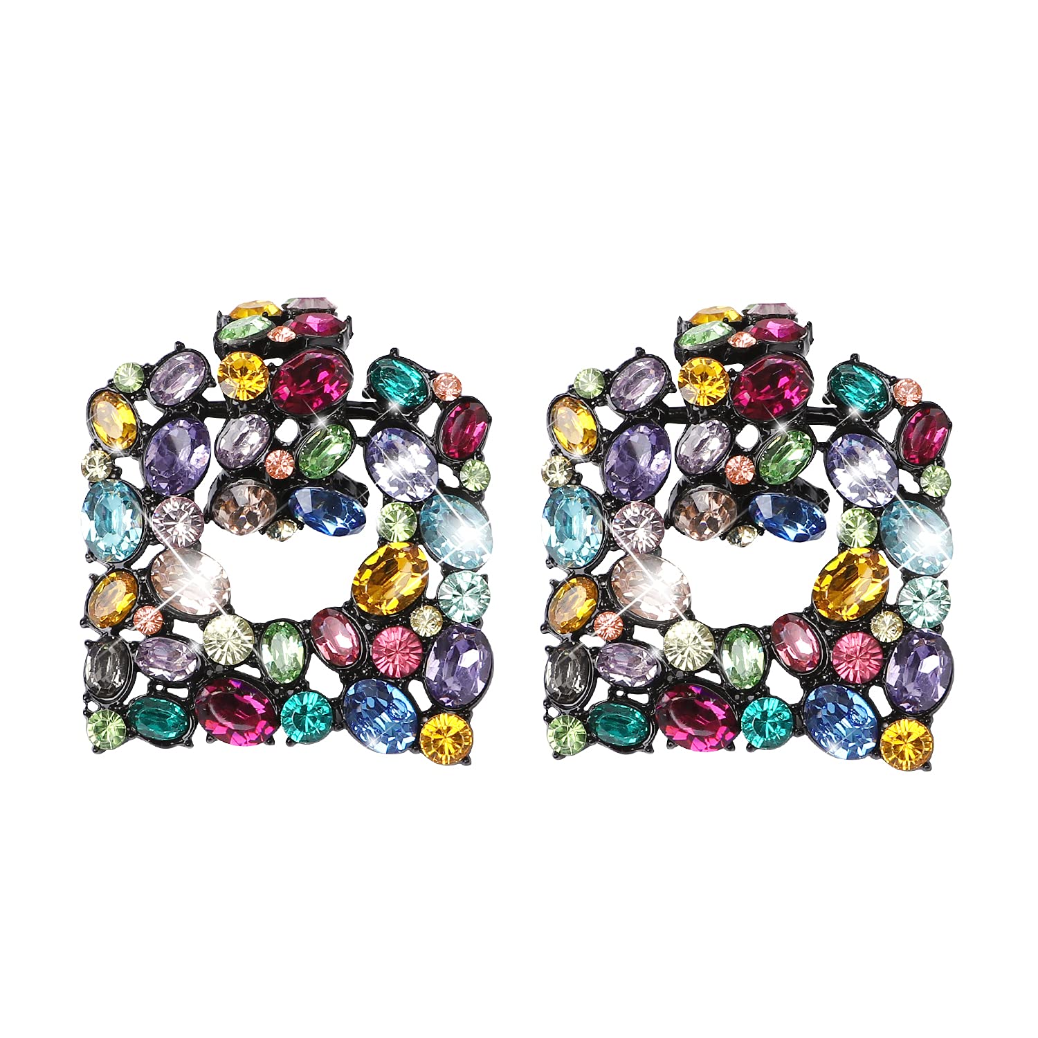 Statement Earrings Rhinestone Rectangle Dangle Earrings for Women Sparkly Crystal Geometric Drop Colorful …