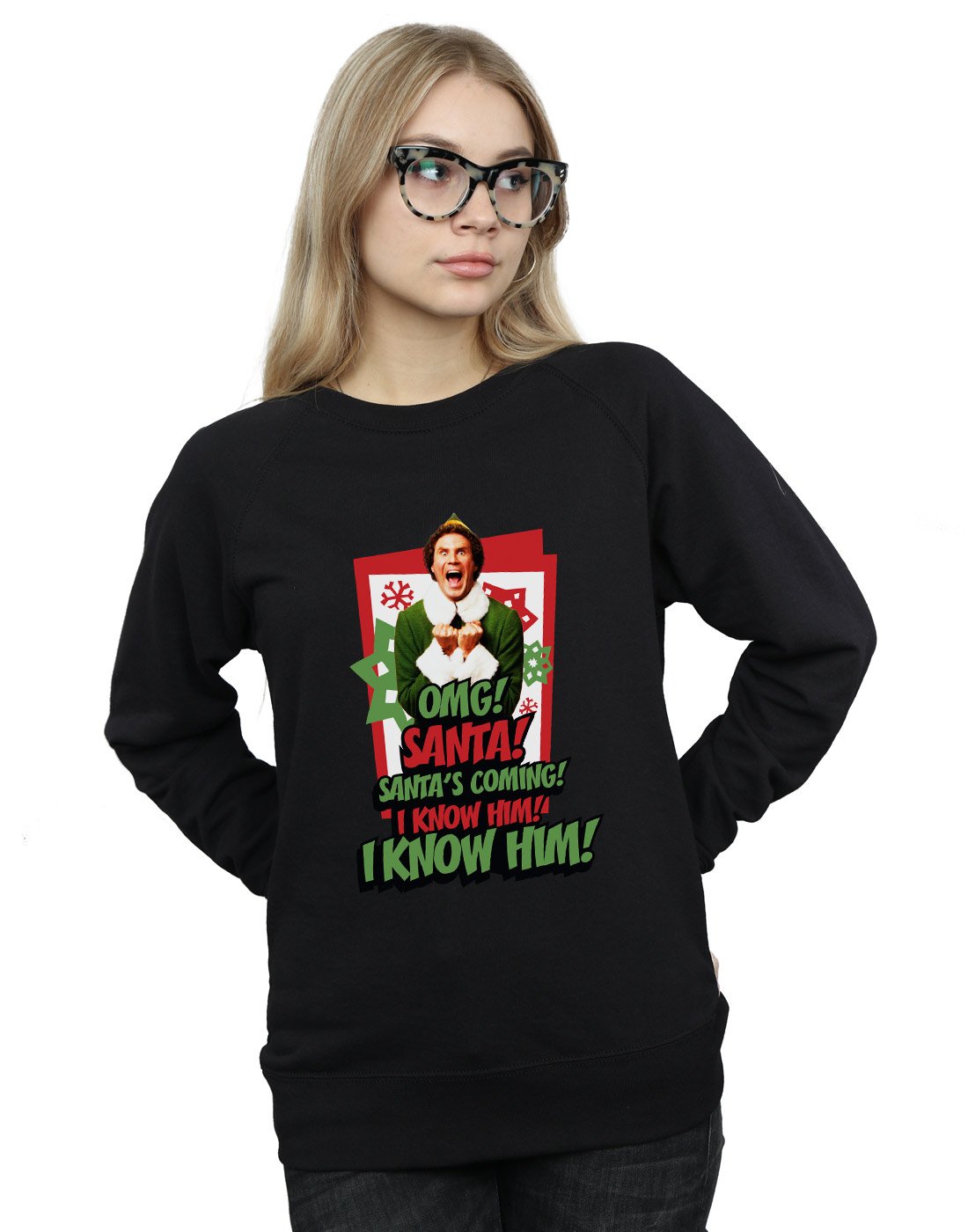 Elf Women's OMG Santa Sweatshirt X-Large Black