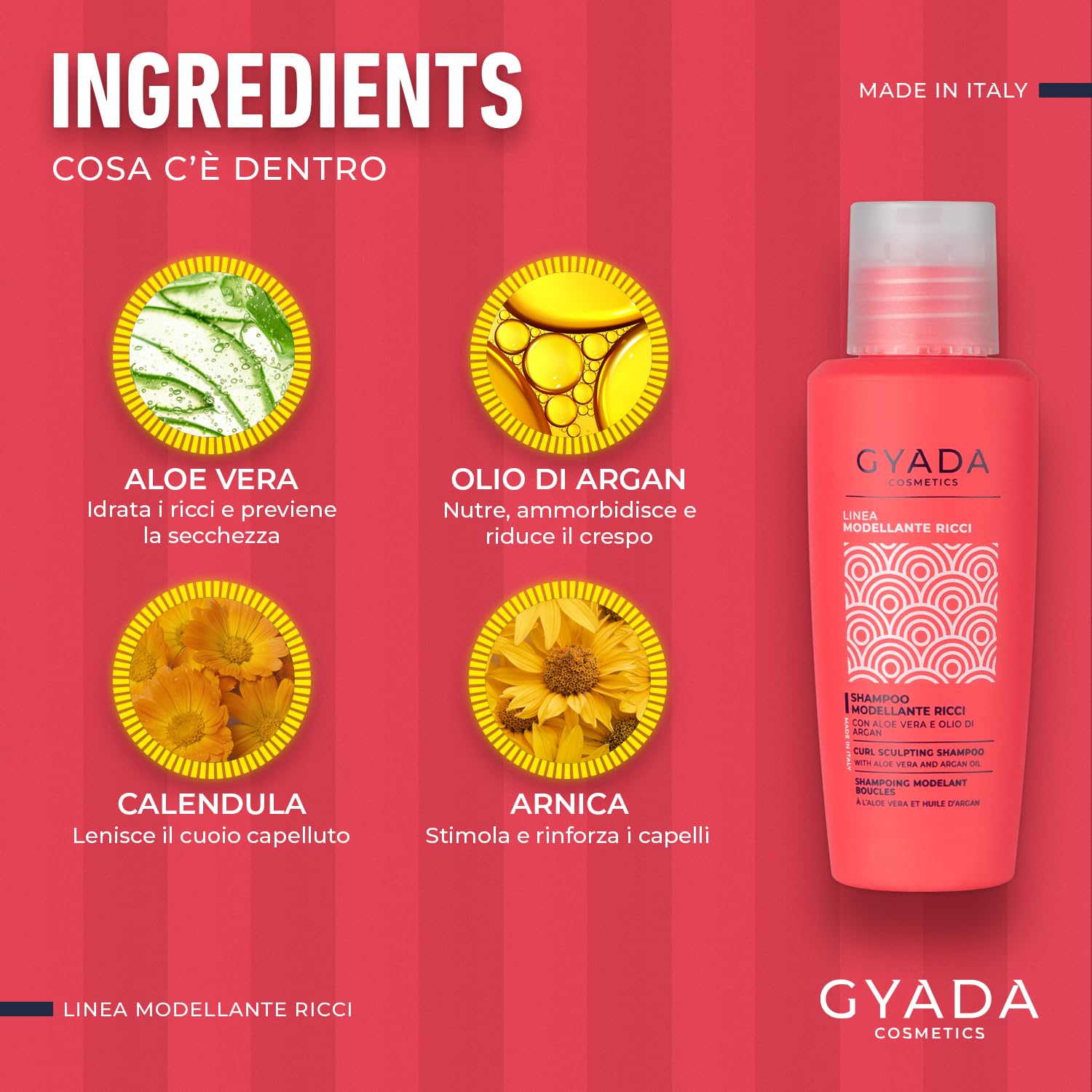 GYADA COSMETICS, Shampooing Remodelant Bouclé, pour cheveux bouclés et ondulés, Nettoyage doux, Hydratant, Élastifiant, Action anti-frisottis, à l’Aloe Vera et à l’huile d’Argan, 100 ml