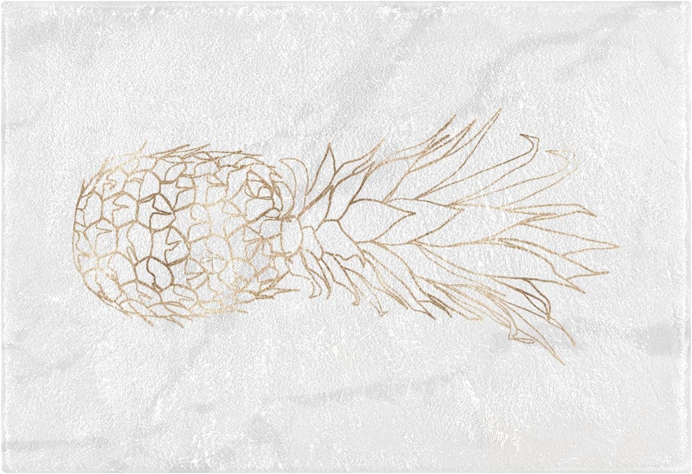 ALAZA Gold Pineapple on White Marble Bath Mat for Bathroom Rugs Rectangle Carpet for Shower, Fluffy Absorbent & Machine Washable