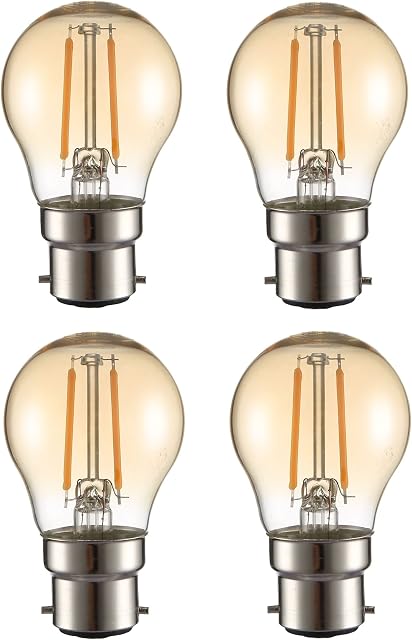 TEKLED® G45 Filament Vintage LED Bulbs | B22 Bayonet Cap | Energy Saving 2W Light Bulb 22W Equivalent | NONDIMMABLE Amber 2400K 220LM | 4-Pack | Warm White