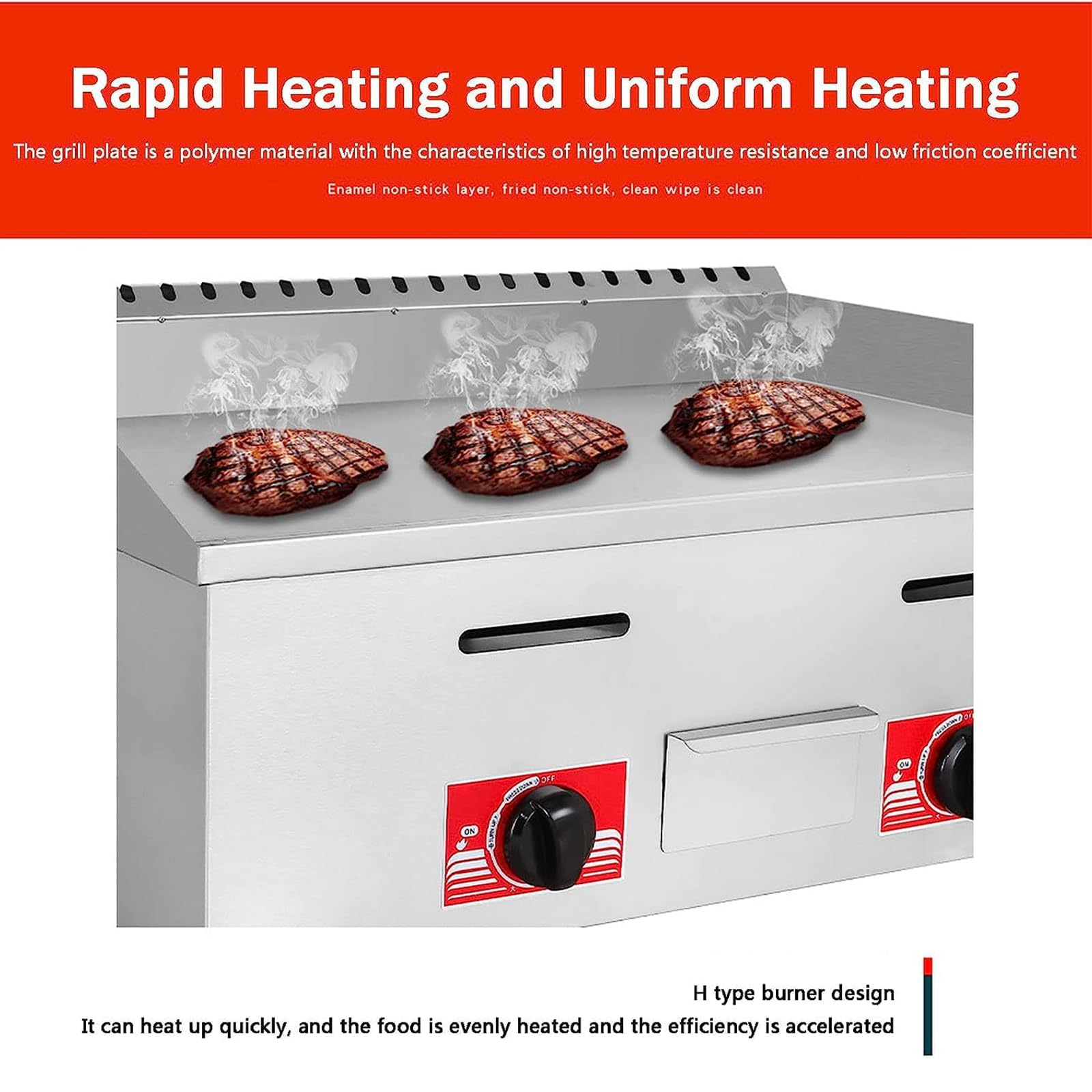 Piastra in acciaio inox commerciale, piastra calda piatta da banco con riscaldamento rapido uniforme, doppio controllo per barbecue, bistecca, uova, pancake