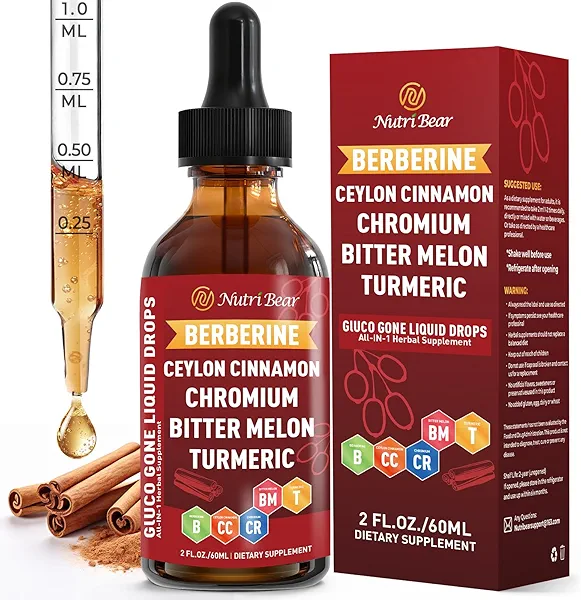 Berberine with Ceylon Cinnamon - Berberine Supplement Liquid Drops with Bitter Melon Extract, Turmeric, Chromium, Gymnema, Moringa, AMPK Activator for Digestion System, Immune Health Support, 2 fl oz
