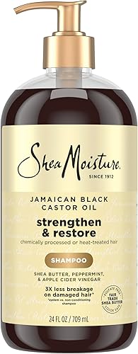 SheaMoisture - Champú de fortalecimiento y restauración con aceite de ricino negro jamaicano para cabello dañado, sin sulfato, 24 onzas