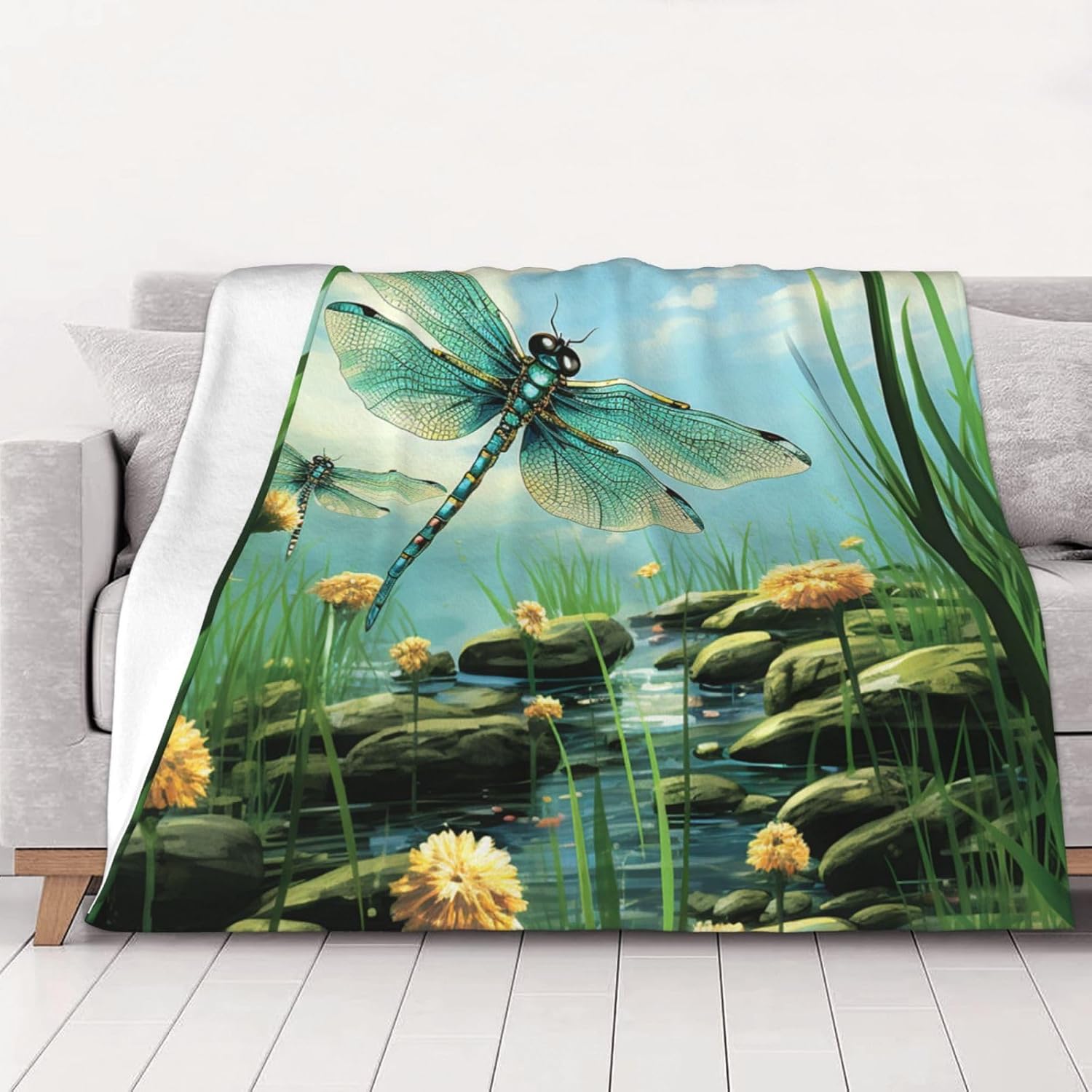Dragonflies in Flight Throw Blanket for Couch, Double