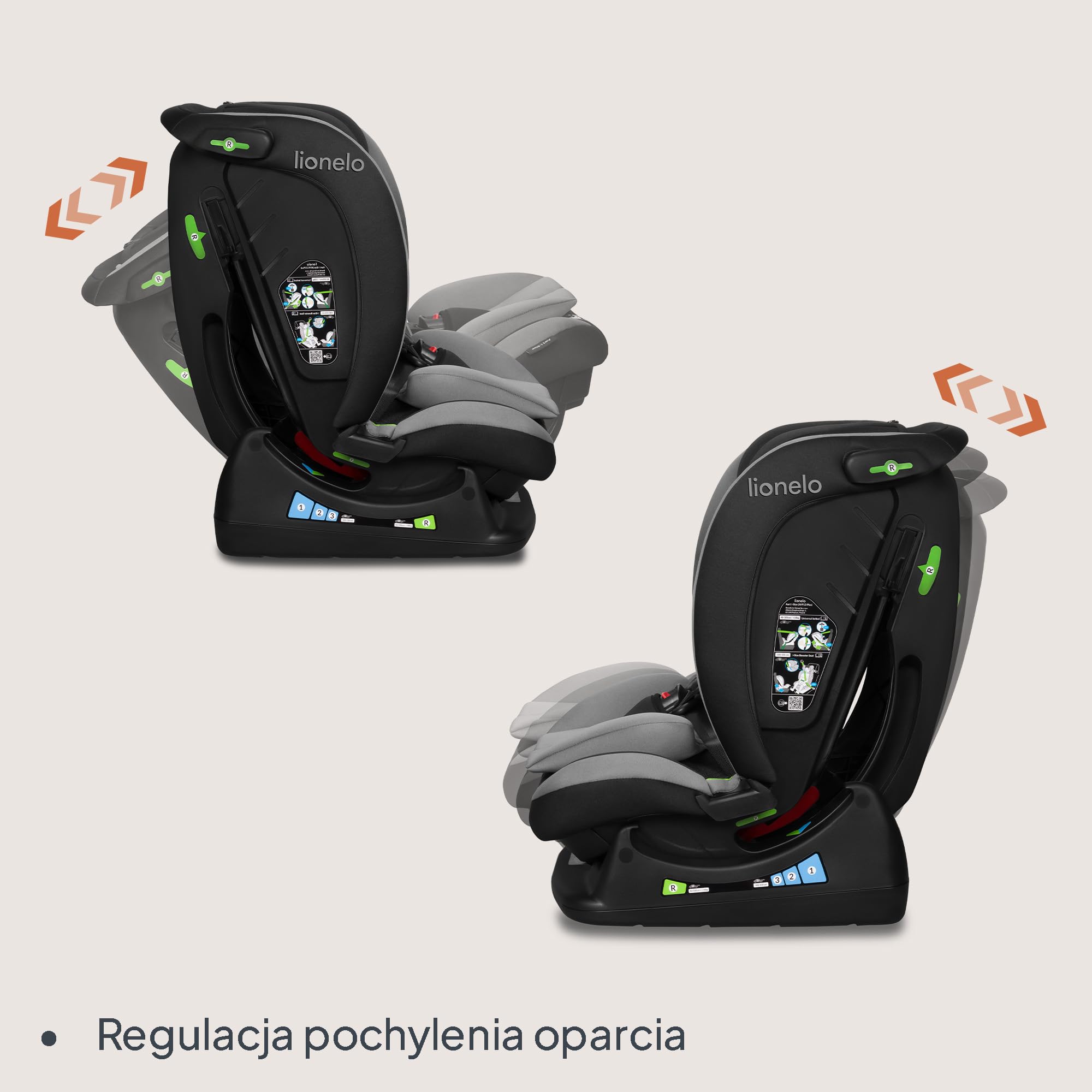 LIONELO AART I-SIZE Dziecięcy Fotelik Samochodowy 40-150 cm, Montaż Pasami Bezpieczeństwa, Regulacja Zagłówka i Pochylenia, Wkładka Lędźwiowa i Redukcyjna, Norma R129 i-Size (Szary)