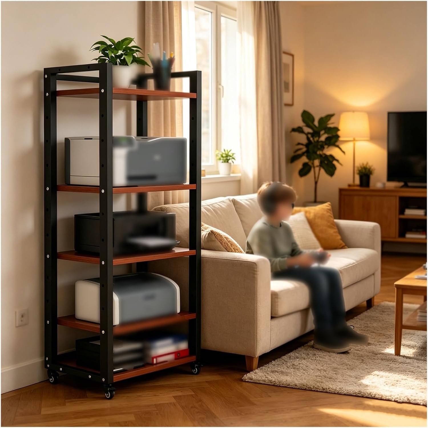 5-Tier Audio/Video Rack Cabinet, Adjustable HiFi Rack AV Shelf with Wheels | Heavy Duty Hi Fi Cabinets, Mobile Storage Shelf, Home Entertainment Center for Receivers & Home Theater Component