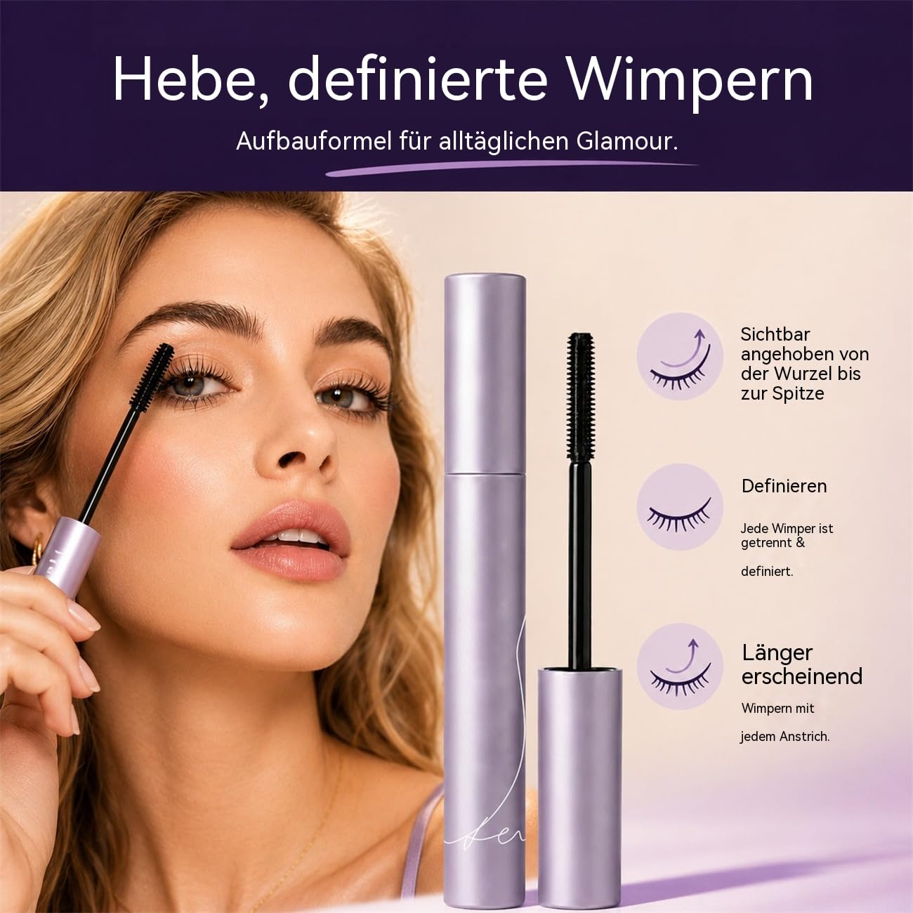 Mascara Volumen & Länge – Wimperntusche Schwarz, Glättende Textur, Kein Verklumpen, Smudge-Proof, Für Empfindliche Augen, Vegane Formel, Langanhaltend