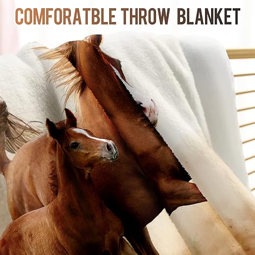 Miniatura 3 de Levens Manta de caballo para mujeres, niñas, niños, decoración familiar de caballo marrón corriendo para el hogar, dormitorio, sala de estar, silla,