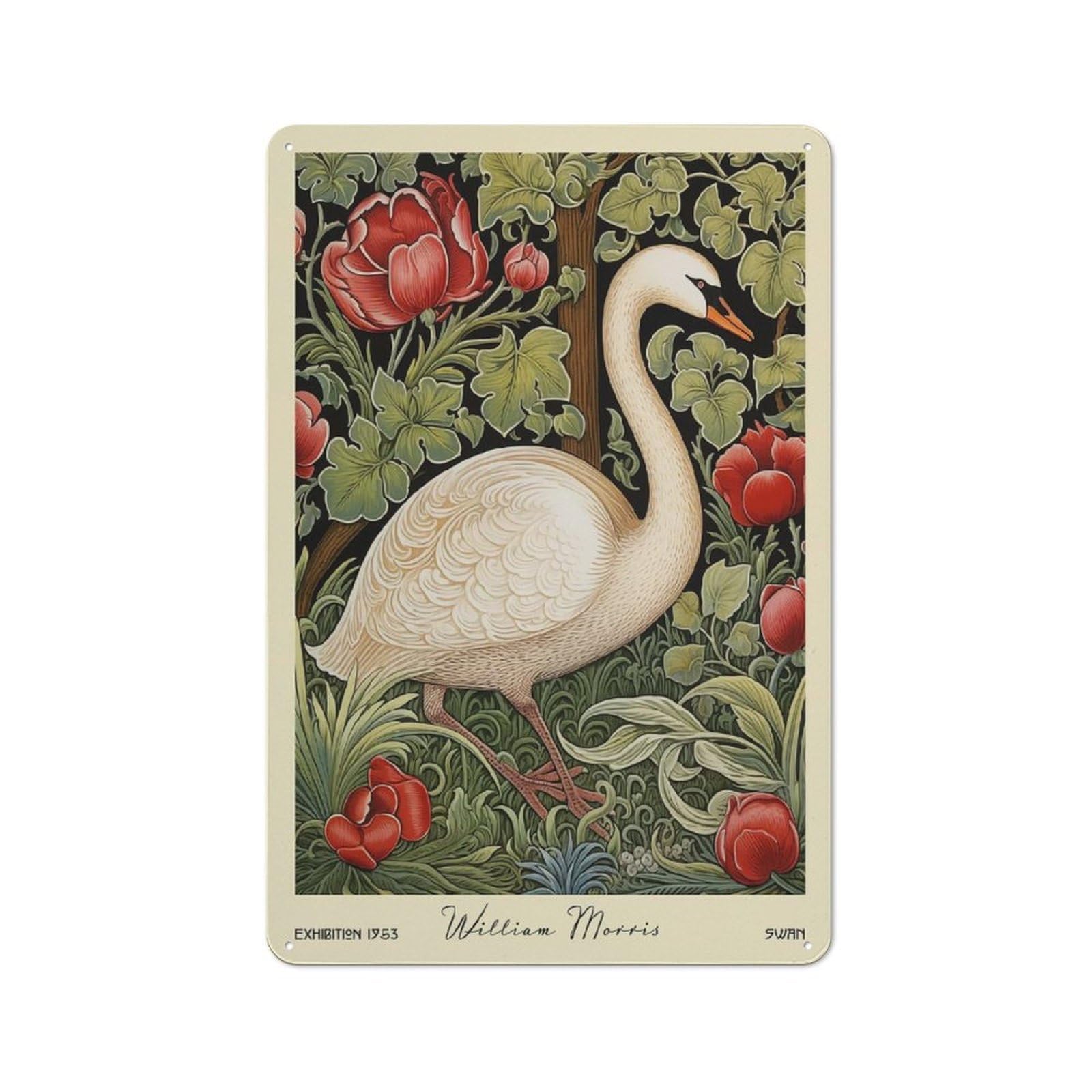 Junmoney Style-22 William Morris Swan Floral Vintage Metal Wall Decor 30X20cm, Cafe Metal Sign For Tea Room, Shop Wall Or Breakfast Area