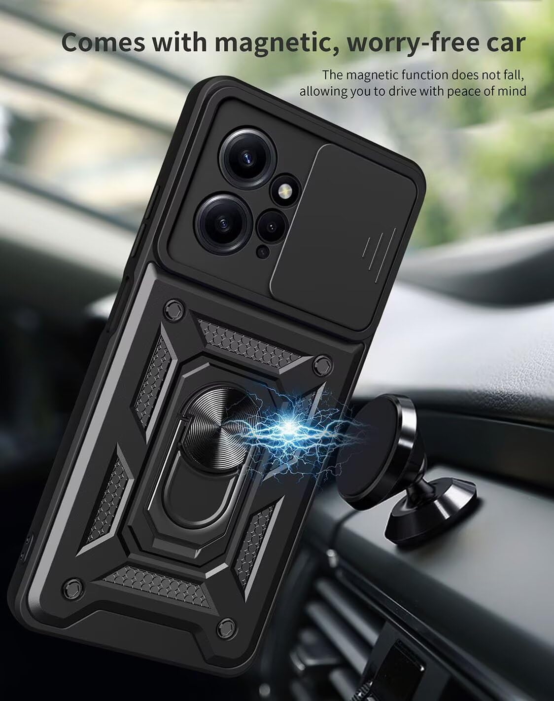 Funda Xiaomi Redmi Note 12 4G Con Cubierta Deslizante Para Cámara Y Soporte Magnético - Armadura Ultrafina Antigolpes PC+TPU