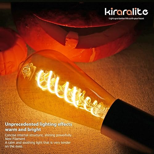 Miniatura 4 de Kiraralite ST19ST58 - Bombilla LED Edison vintage paquete de 6 blanco natural de 4000 K bombilla de filamento LED en espiral flexible antigua