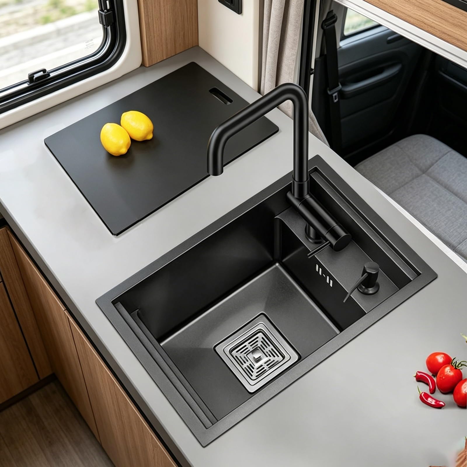 Mini lavello da Bar per Camper in Acciaio Inox, Vasca Singola da Incasso sotto la Cucina, sifone di Servizio Invisibile per Balcone, Design Compatto