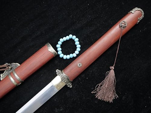 Tang dao, hecha a mano, hoja de acero de alto carbono, secoya, latón, templado por calor, espiga completa