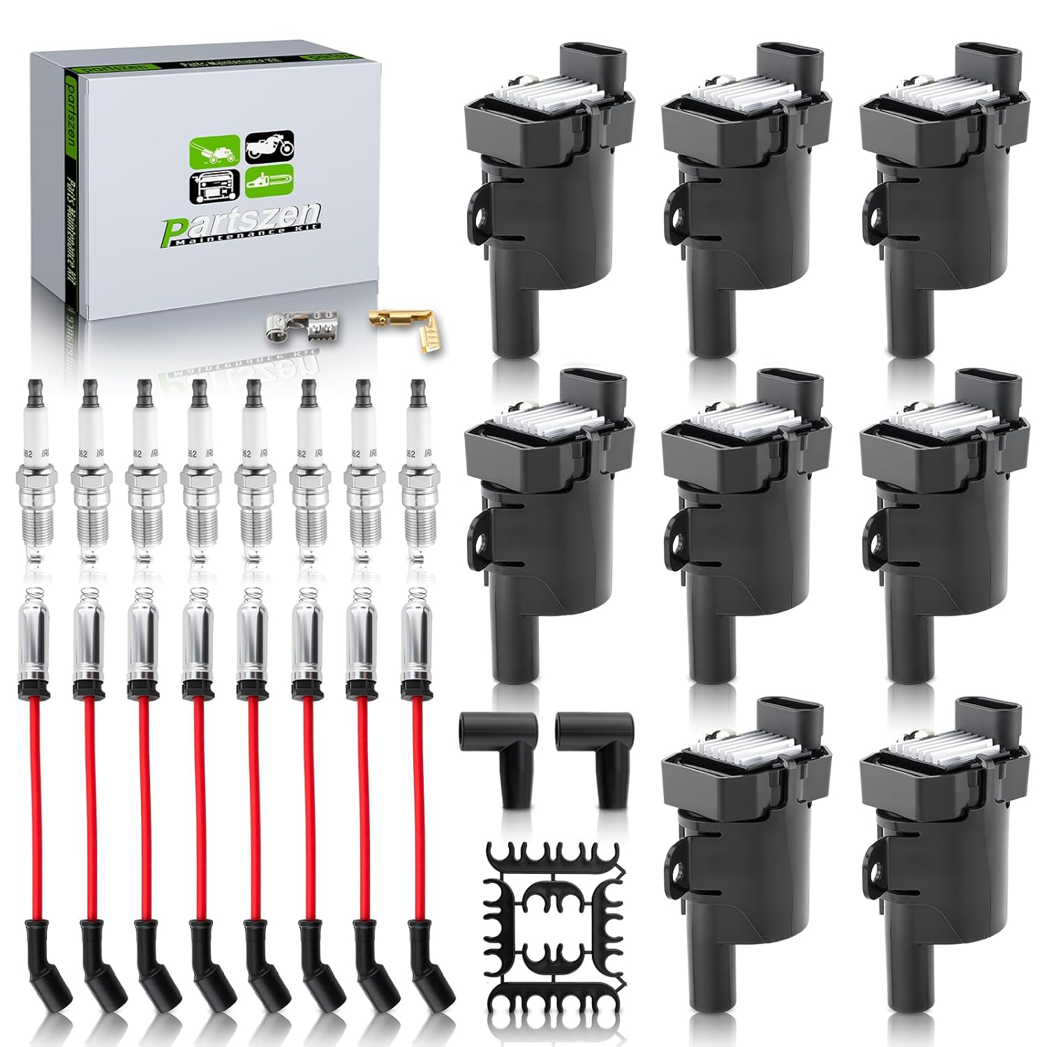 UF262 Ignition Coil 41962 Iridium-Platinum Spark Plug Wire Set Fit for GMC Envoy Savana Sierra Yukon for Chevrolet Express Silverado Suburban Tahoe 1500 2500 3500 for Cadillac 1999-2007