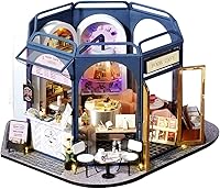 Vista 3 de WonDerfulC Kit de casa de muñecas de madera para bricolaje, libro de café, cabaña de escena en miniatura, modelo de construcción creativa, casa