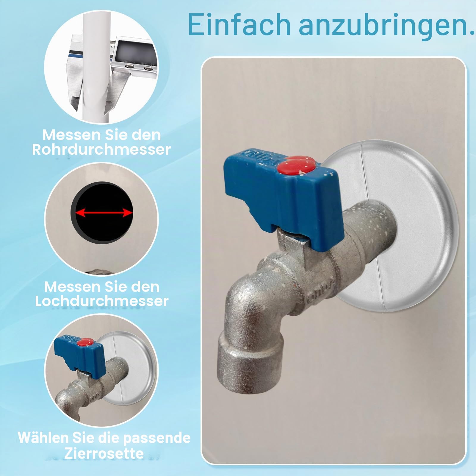 PATIKIL Rohrabdeckung Wand Split Flansch Rohrmanschette 1,1"/28mm, 3 Stücke ABS Runde Selbstklebende Rosetten Wasserhahn Armaturen-Abdeckungen für Wasserrohr Wasserhahn Dekoration, Silber