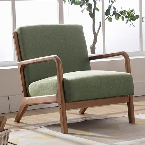 Miniatura 1 de ANJ HOME - Silla decorativa moderna de mediados de siglo, cómoda silla de lectura de tela con marco de madera maciza, sillón de fácil montaje para