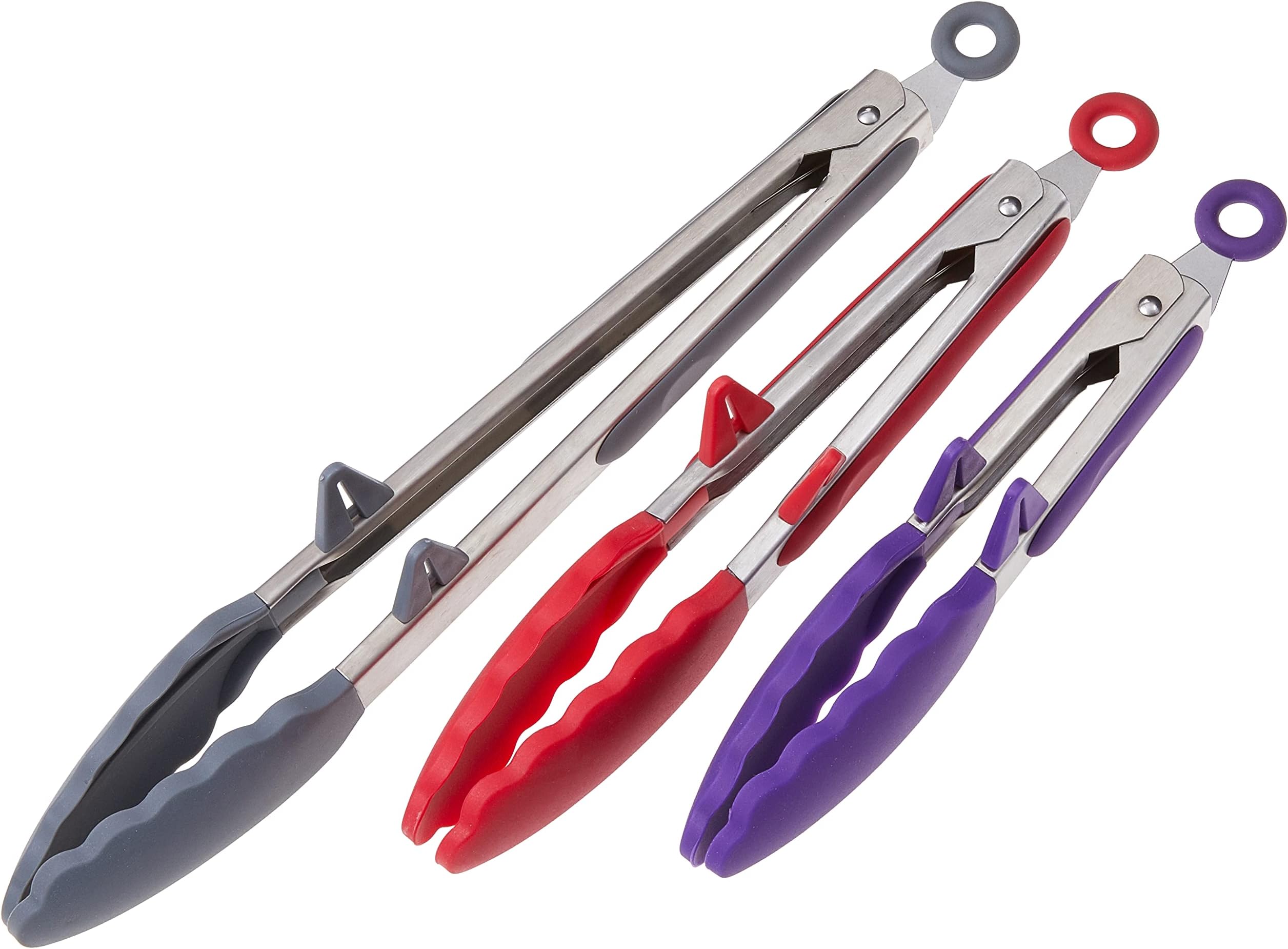 Silicone Kitchen Tongs Cooking Set - 3 Non-scratch Tongs - For All Your BBQ Grill and Serving Needs - Made From Long Lasting Stainless Steel with Silicone Tips - Non-slip Handles and Built-In Rests